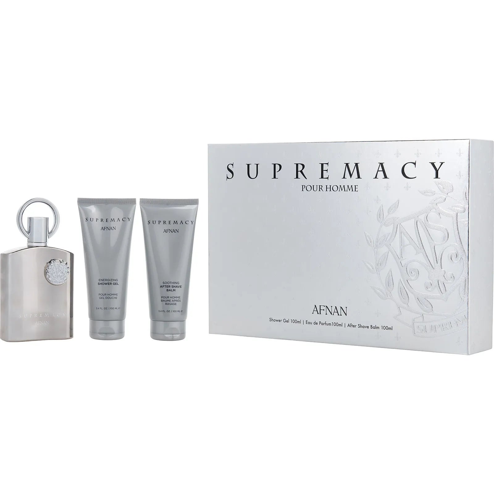 Estuche Afnan Supremacy Silver EDP (M) / 3 Pc SP 100 ml; AS 100 ml; SG 100 ml - 1 - Privé Perfumes Honduras