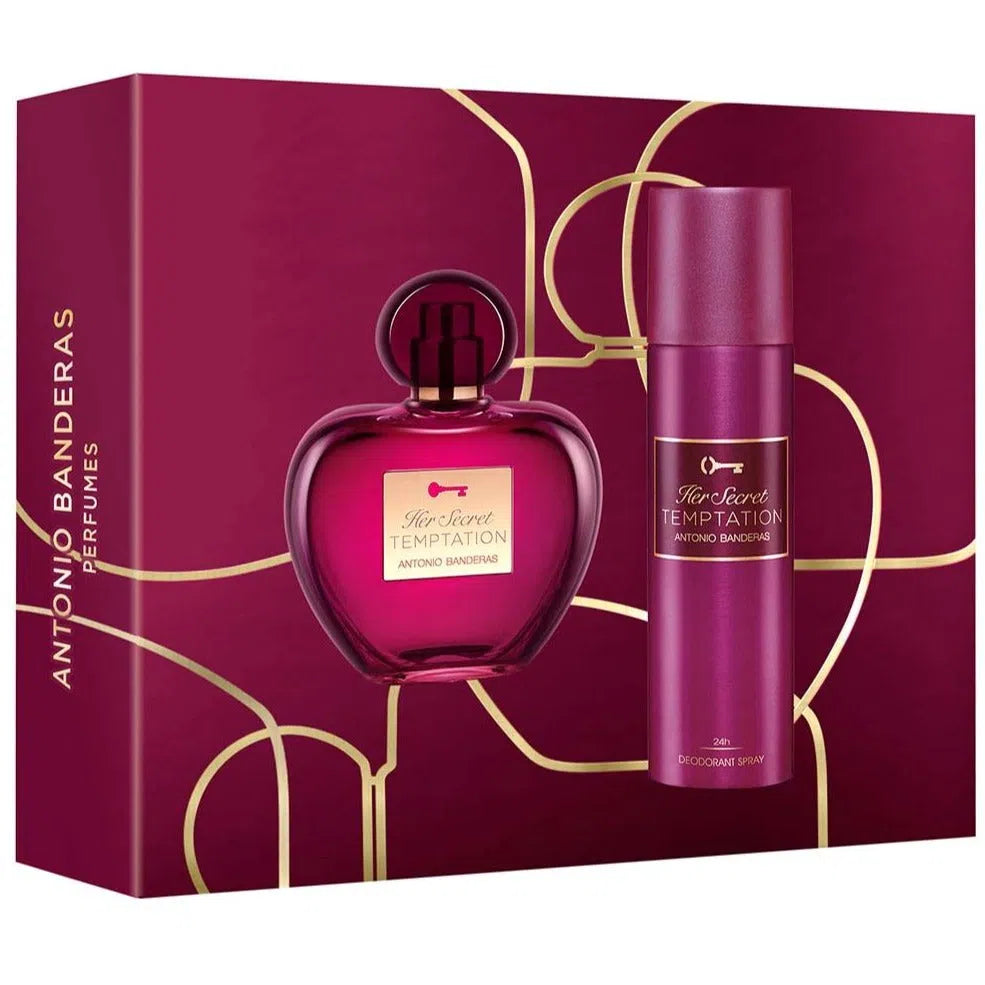 Estuche Antonio Banderas Her Secret Temptation EDT (W) / 2 Pc SP 80 ml; DEO 150 ml - 1 - Privé Perfumes Honduras
