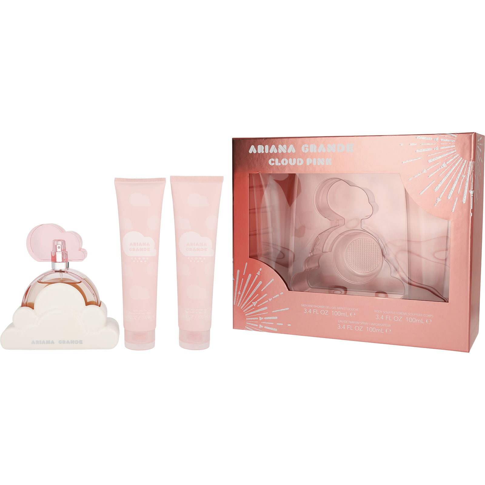 Estuche Ariana Grande Cloud Pink EDP (W) / 3 Pc SP 100 ml; SG 100 ml; Body Soufflé 100 ml - 1 - Privé Perfumes Honduras