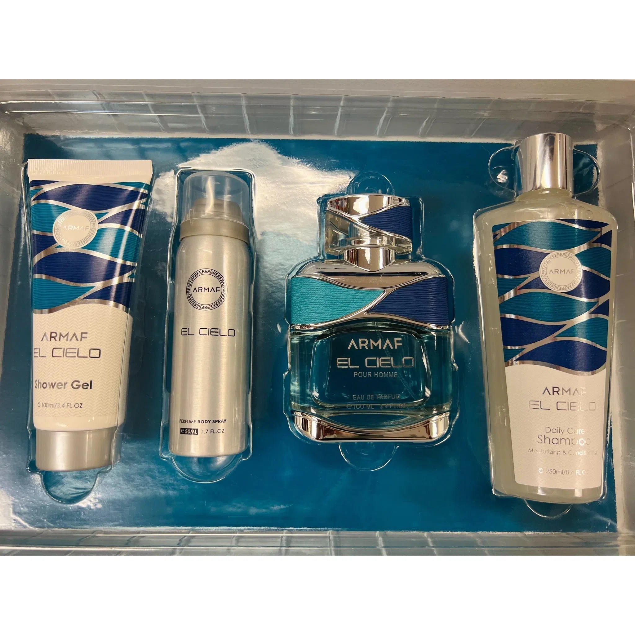 Estuche Armaf El Cielo EDP (M) / 4 Pc SP 100 ml; BS 50 ml; SG 100ml; Shampoo 250 ml - 1 - Privé Perfumes Honduras
