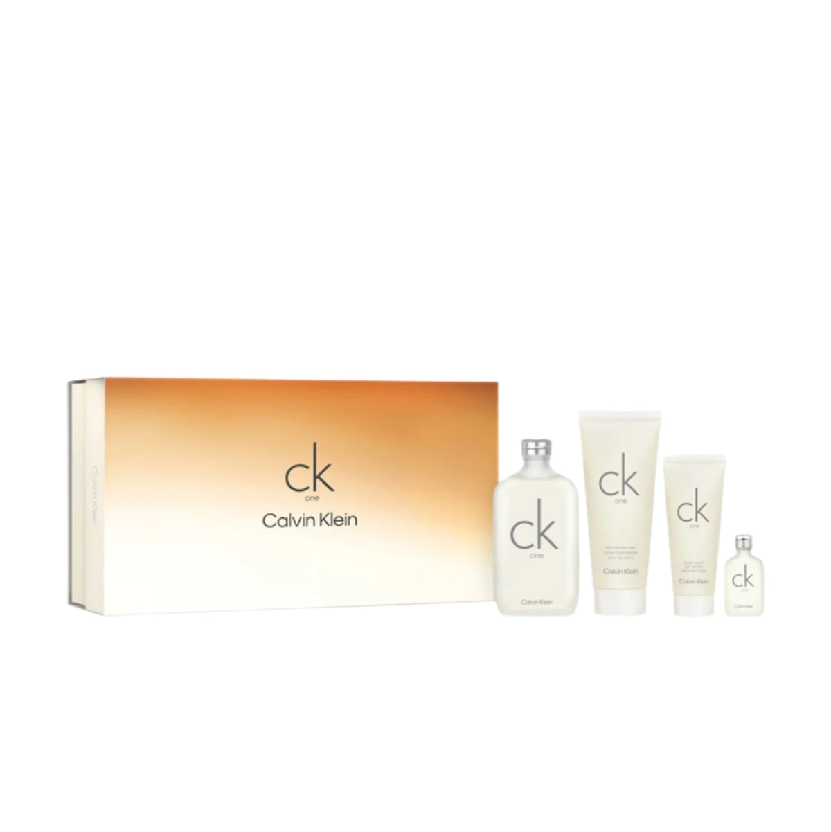 Estuche Calvin Klein One EDT (U) / 4 Pc SP 100 ml; BL 200 ml; SG 100 ml; SP 1.5 ml - 1 - Privé Perfumes Honduras