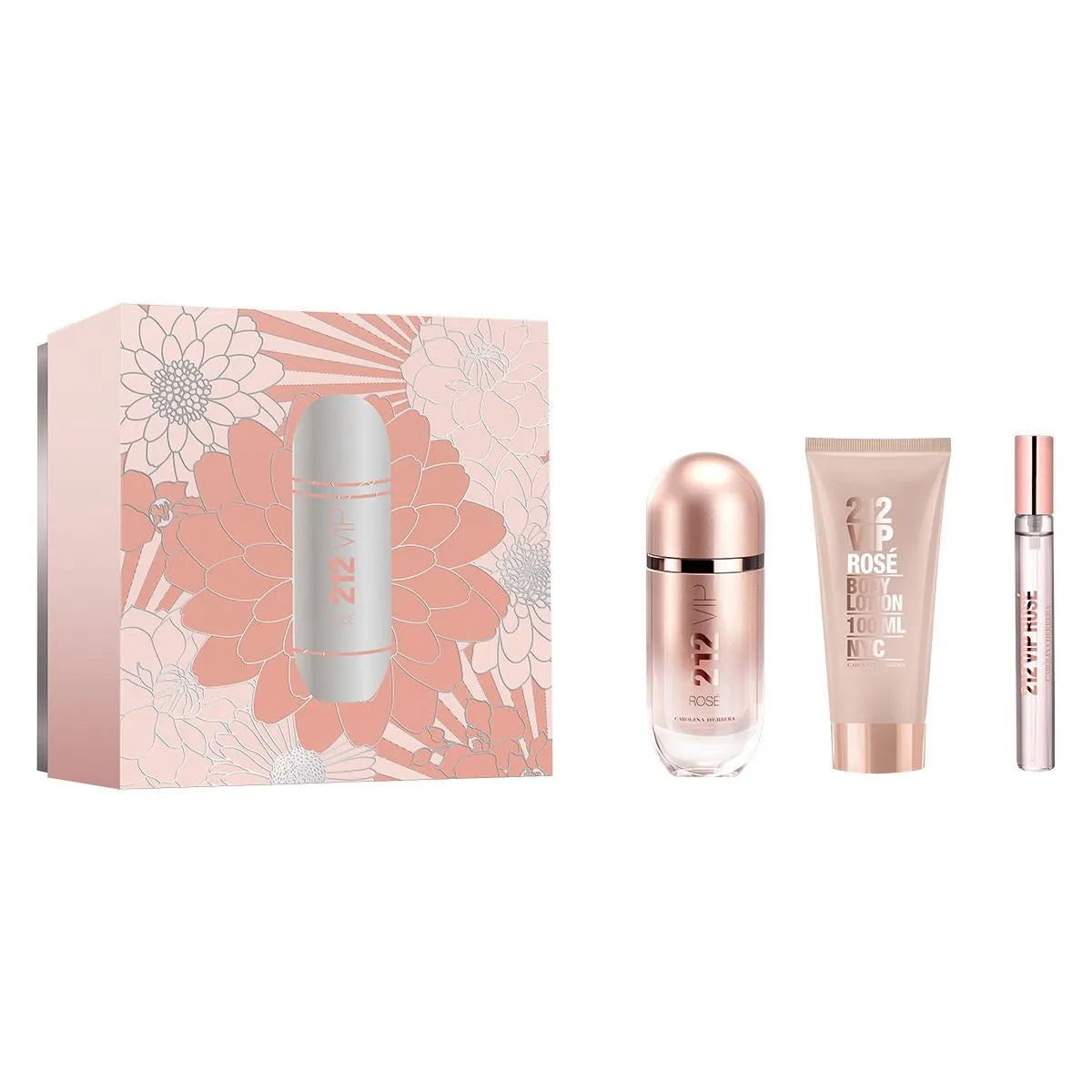 Estuche Carolina Herrera 212 VIP Rose EDP (W) / 3 Pc SP 80 ml; BL 100 ml; Mini - 2 - Privé Perfumes Honduras