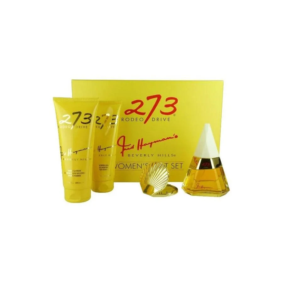 Estuche Fred Hayman 273 EDP (W) / 4 Pc SP 100 ml; Mini SP 18 ml; BL 200 ml; SG 200 ml - 1 - Privé Perfumes Honduras
