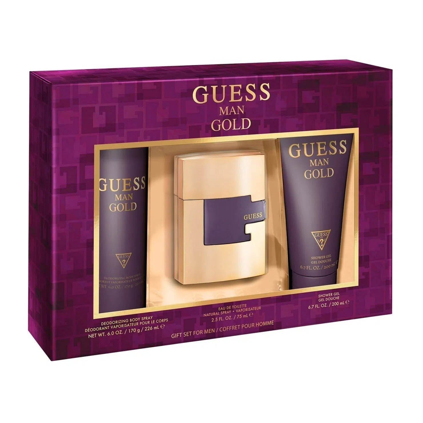 Estuche Guess Man Gold EDT (M) / 3 Pc SP 75 ml; BS 180 ml; SG 200 ml - 1 - Privé Perfumes Honduras