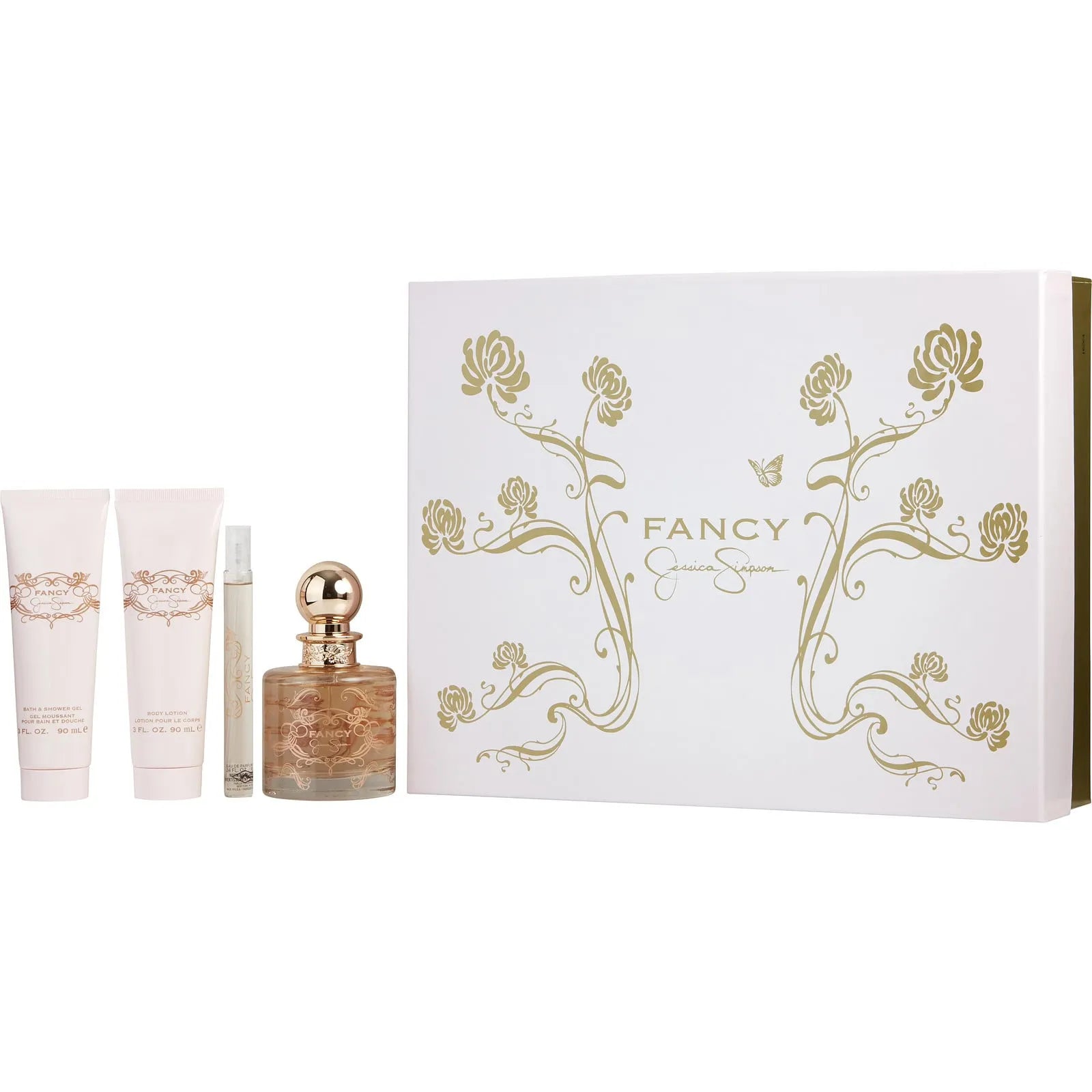 Estuche Jessica Simpson Fancy EDP (W) / 4 Pc SP 100 ml; BL 90 ml; SG 90 ml; SP 10 ml - 1 - Privé Perfumes Honduras