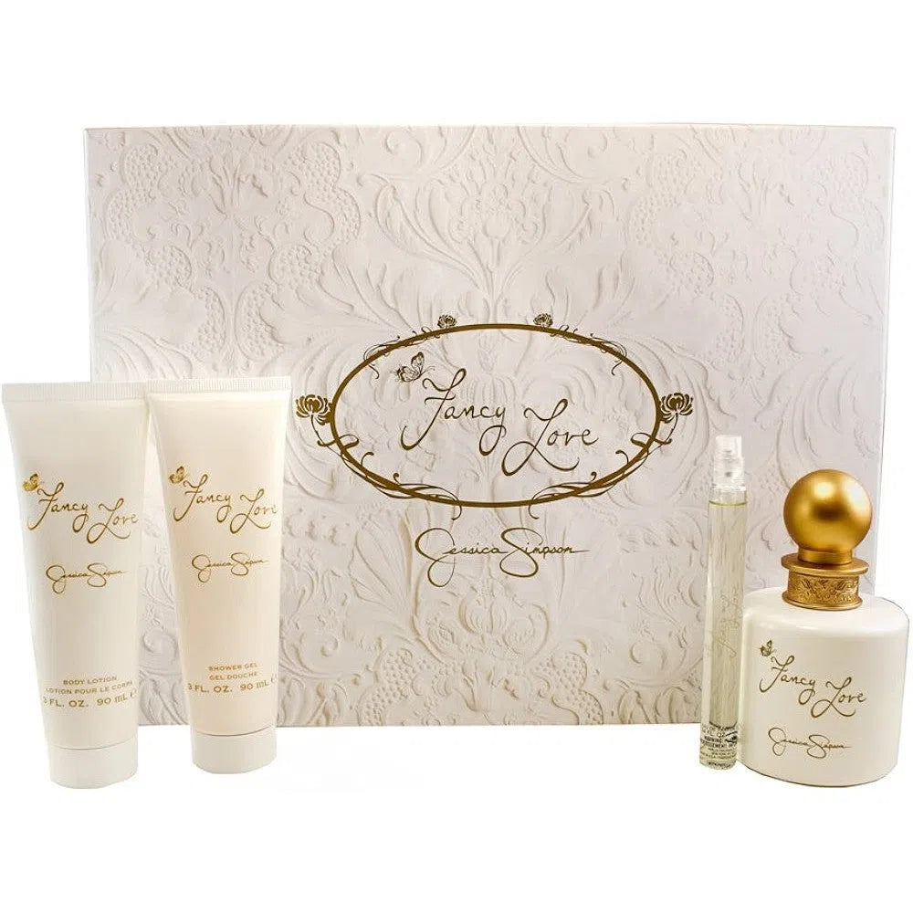 Estuche Jessica Simpson Fancy Love EDP (W) / 4 Pc SP 100 ml; SP 10 ml; BL 90 ml; SG 90 ml - 1 - Privé Perfumes Honduras