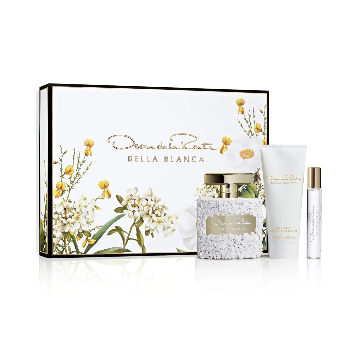 Estuche Oscar De La Renta Bella Blanca EDP (W) / 3Pc SP 100 ml; BL 100 ml; SP 15 ml - 1 - Privé Perfumes Honduras
