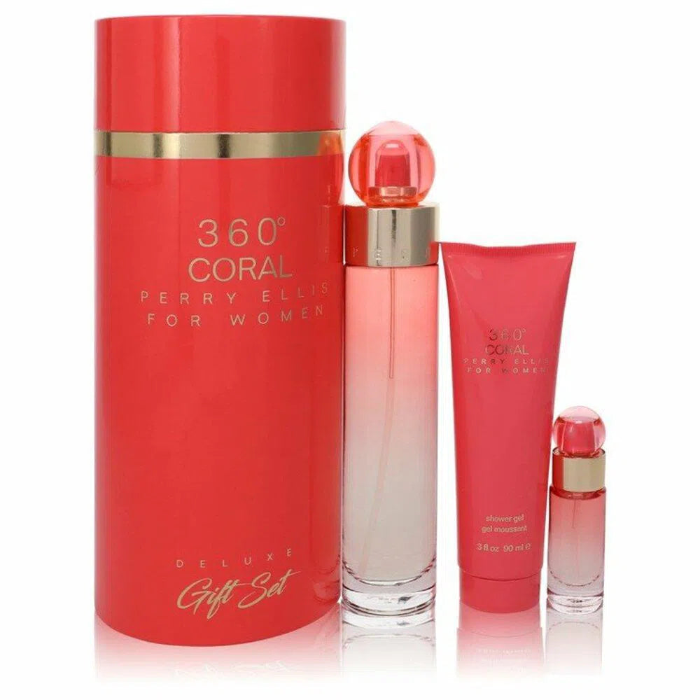 Estuche Perry Ellis 360 Coral EDP (W) / 3 Pc SP 100 ml; Mini SP 7.5 ml; SG 90 ml - 1 - Privé Perfumes Honduras