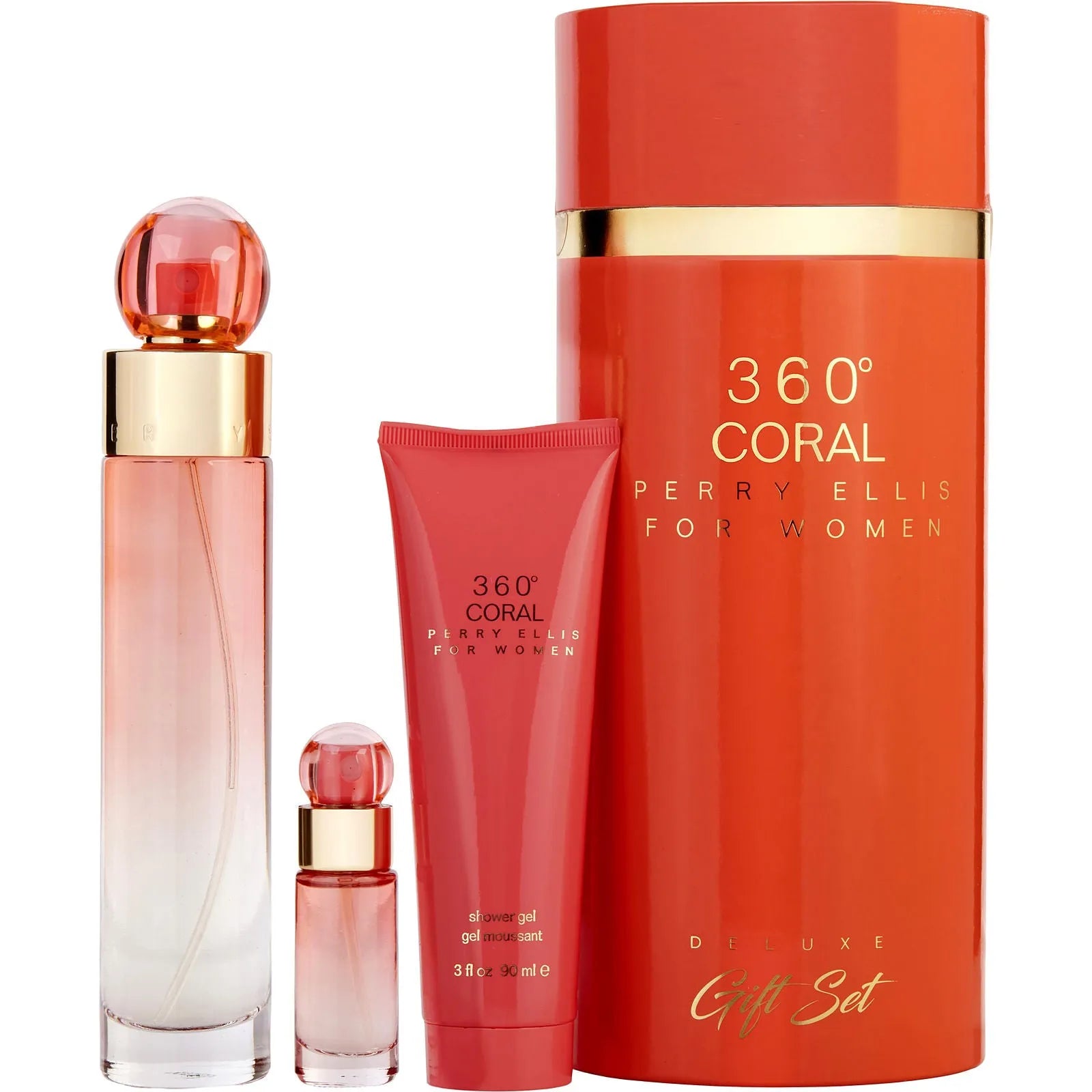 Estuche Perry Ellis 360 Coral EDP (W) / 3 Pc SP 100 ml; Mini SP 7.5 ml; SG 90 ml - 1 - Privé Perfumes Honduras