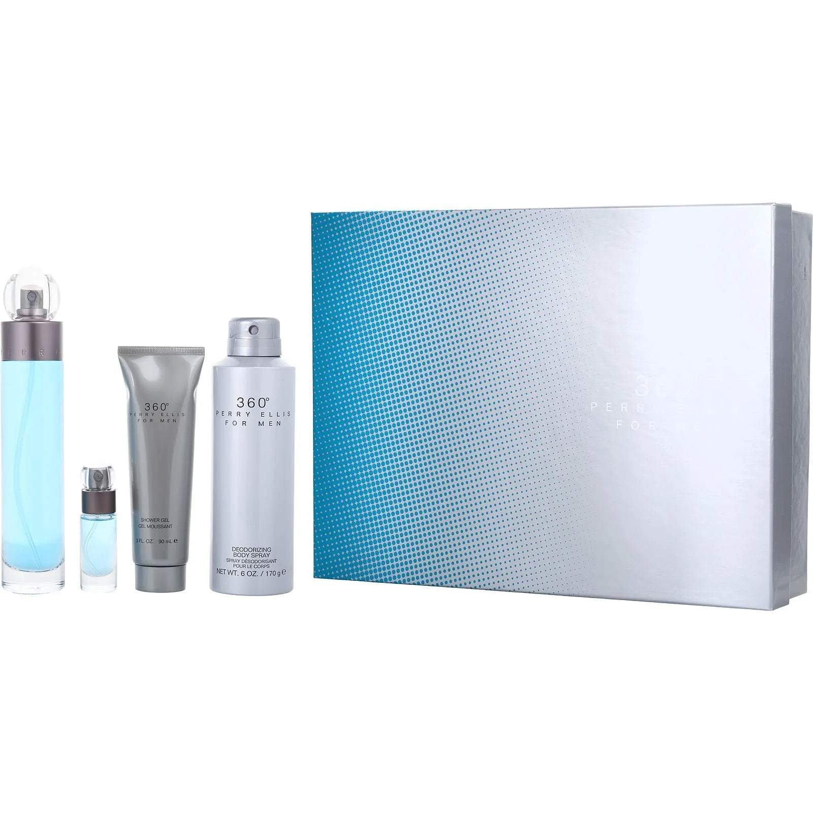Estuche Perry Ellis 360 Men EDT (M) / 4 Pc SP 100 ml; BS 200 ml; SG 90 ml; SP 7.5 ml - 1 - Privé Perfumes Honduras