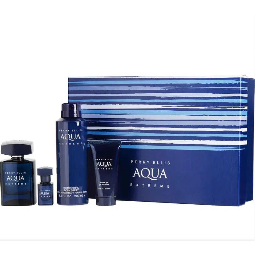 Estuche Perry Ellis Aqua Extreme EDT (M) / 4 Pc SP 100 ml; DEO Spray 200 ml; SG; Mini - 1 - Privé Perfumes Honduras