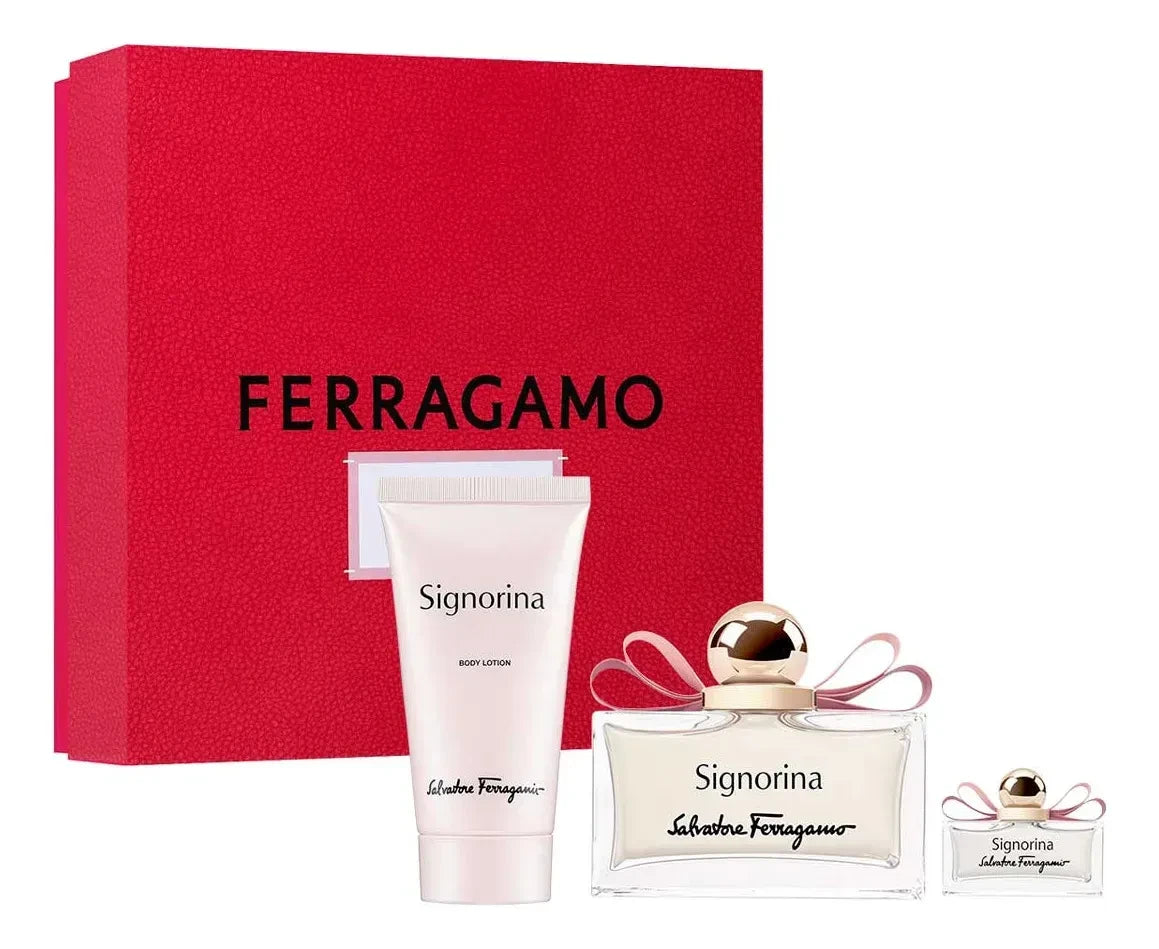 Estuche Salvatore Ferragamo Signorina EDP (W) / 3 Pc SP 100 ml; SP 5 ml; BL 50 ml - 1 - Privé Perfumes Honduras