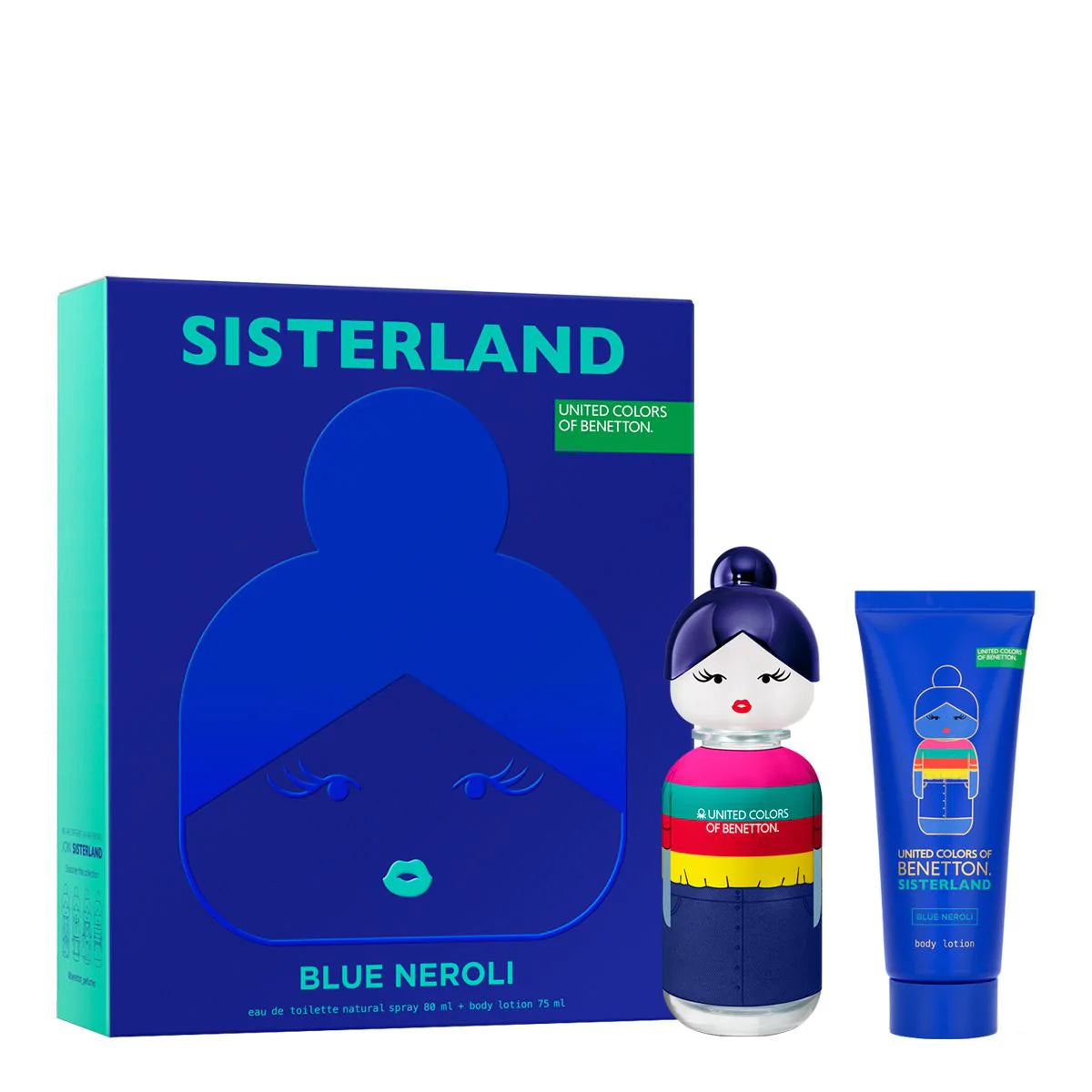 Estuche United Colors of Benetton Sisterland Blue Neroli EDT (W) / 2 Pc SP 80 ml; BL 75 ml - 1 - Privé Perfumes Honduras