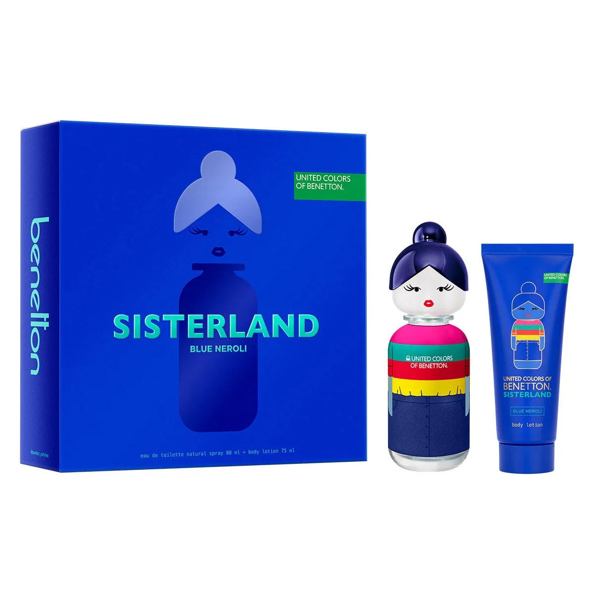 Estuche United Colors of Benetton Sisterland Blue Neroli EDT (W) / 2 Pc SP 80 ml; BL 75 ml - 2 - Privé Perfumes Honduras