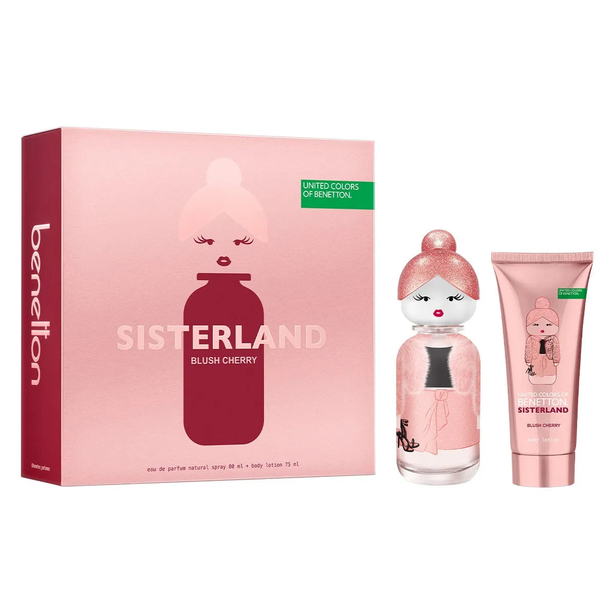 Estuche United Colors of Benetton Sisterland Blush Cherry EDP (W) / 2 Pc SP 80 ml; BL 75 ml - 2 - Privé Perfumes Honduras