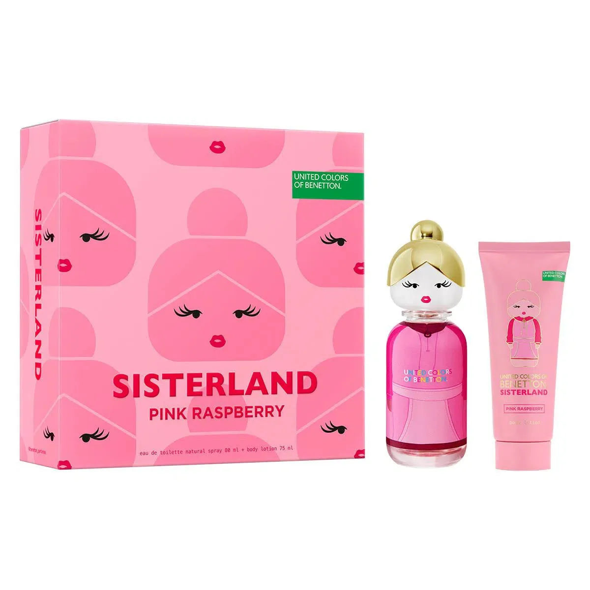 Estuche United Colors of Benetton Sisterland Pink Raspberry EDT (W) / 2 Pc SP 80 ml; BL 75 ml - 1 - Privé Perfumes Honduras