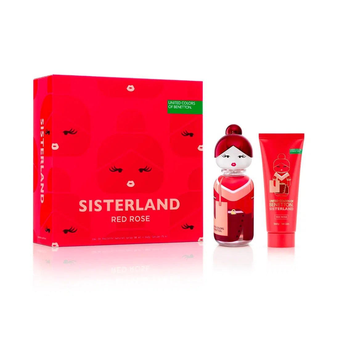 Estuche United Colors of Benetton Sisterland Red Rose EDT (W) / 2 Pc SP 80 ml; BL 75 ml - 1 - Privé Perfumes Honduras