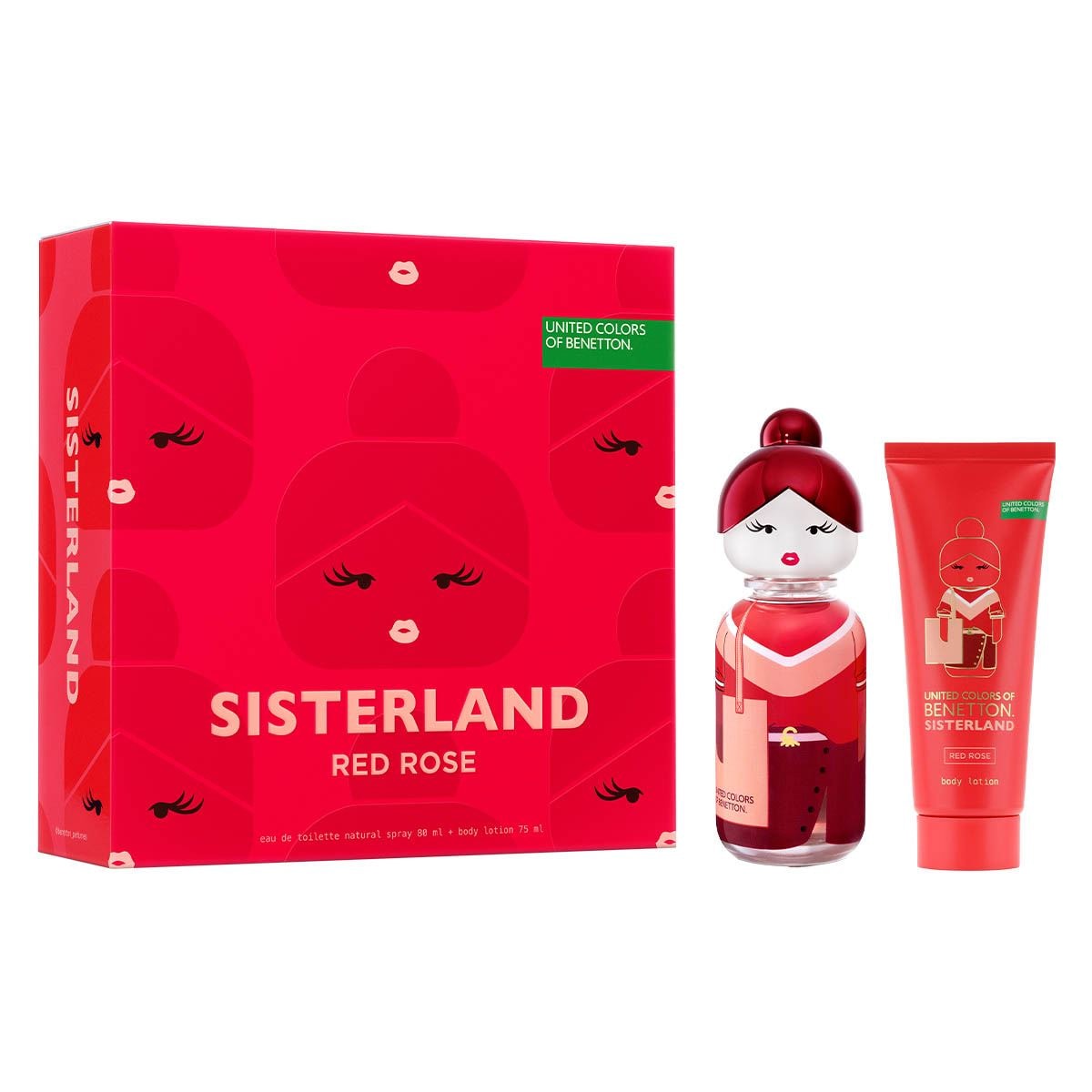 Estuche United Colors of Benetton Sisterland Red Rose EDT (W) / 2 Pc SP 80 ml; BL 75 ml - 2 - Privé Perfumes Honduras