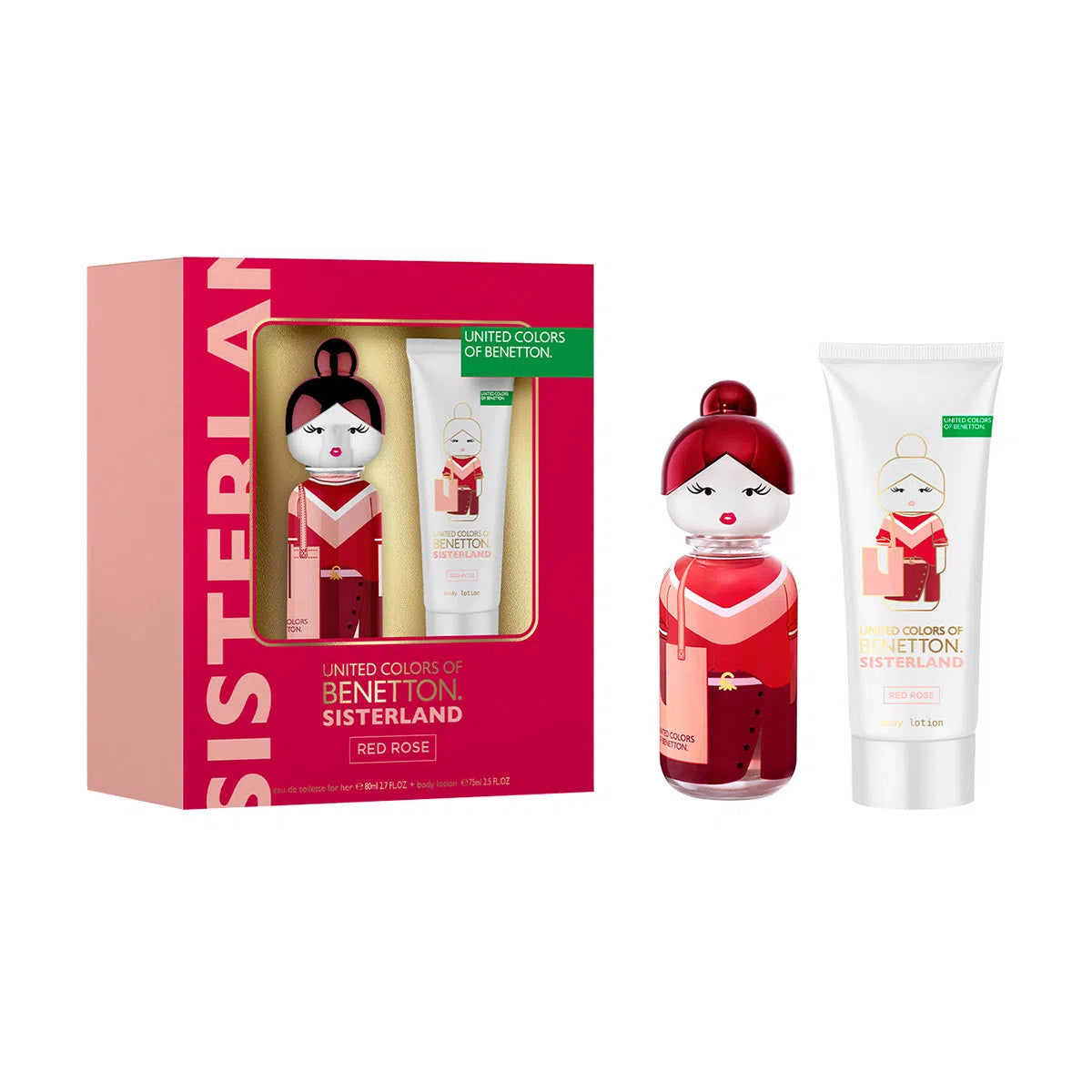 Estuche United Colors of Benetton Sisterland Red Rose EDT (W) / SP 80 ml; BL 75 ml - 1 - Privé Perfumes Honduras