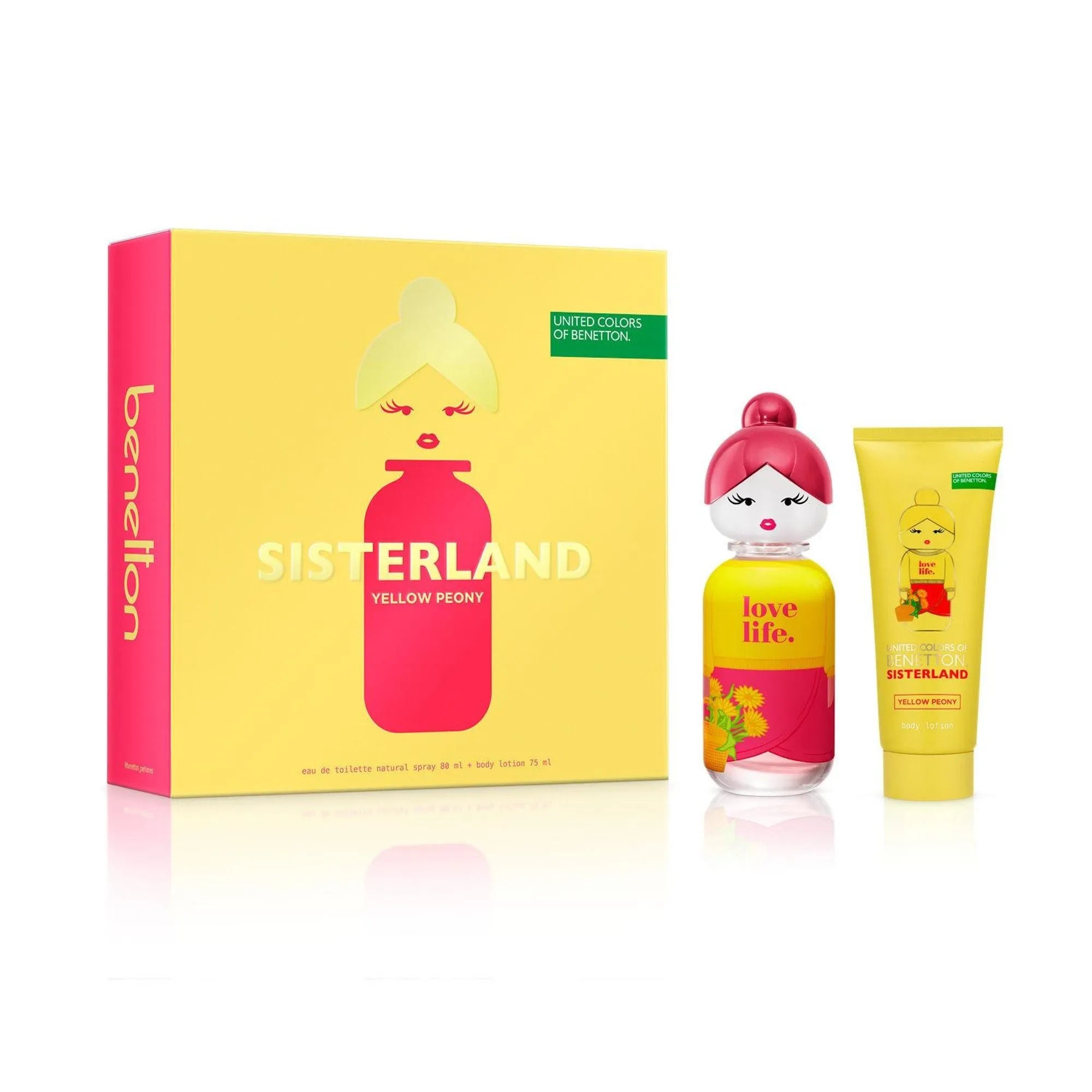 Estuche United Colors of Benetton Sisterland Yellow Peony EDT (W) / 2 Pc 80 ml; BL 75 ml - 1 - Privé Perfumes Honduras