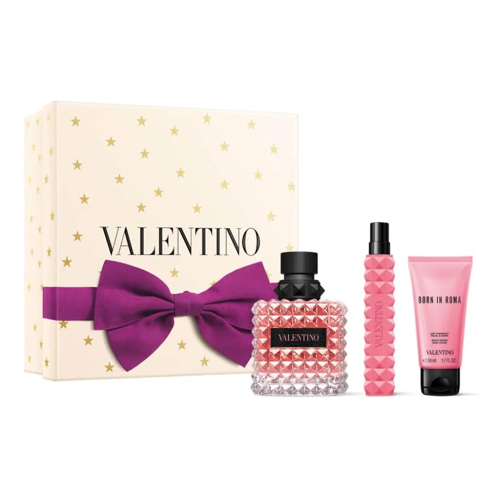 Estuche Valentino Donna Born in Roma EDP (W) / 3 Pc SP 100 ml; BL 50 ml; Mini SP 10 ml UL - 1 - Privé Perfumes Honduras