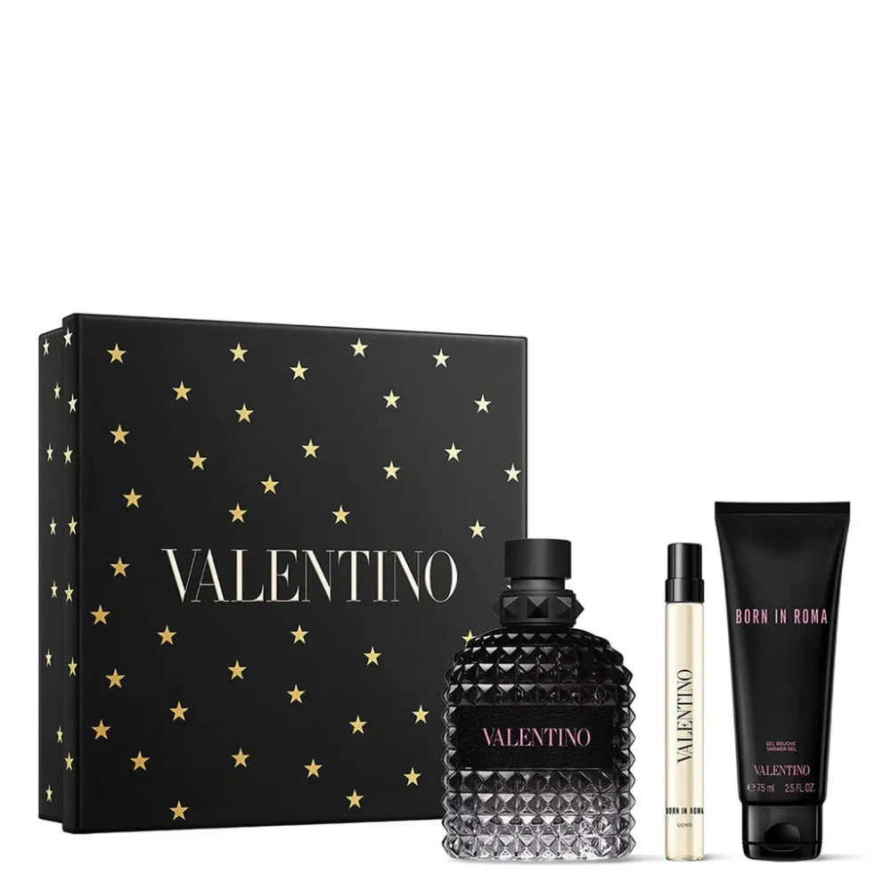 Estuche Valentino Uomo Born in Roma EDT (M) / 3 Pc SP 100 ml; SG 75 ml; Mini SP 10 ml - 1 - Privé Perfumes Honduras
