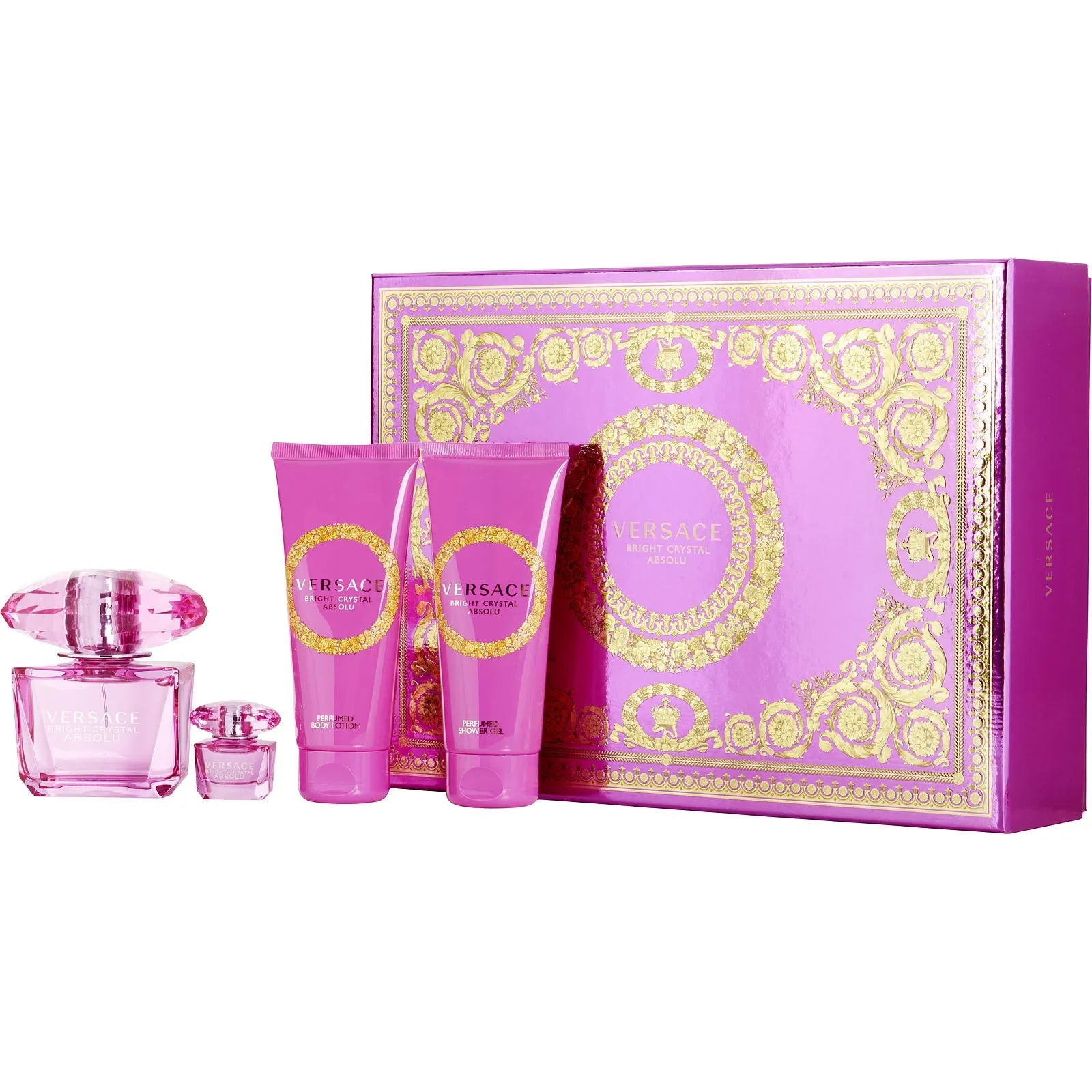 Estuche Versace Bright Crystal Absolu EDP (W) / 4 Pc SP 90 ml; SG 100 ml; BL 100 ml; SP 5 ml - 1 - Privé Perfumes Honduras