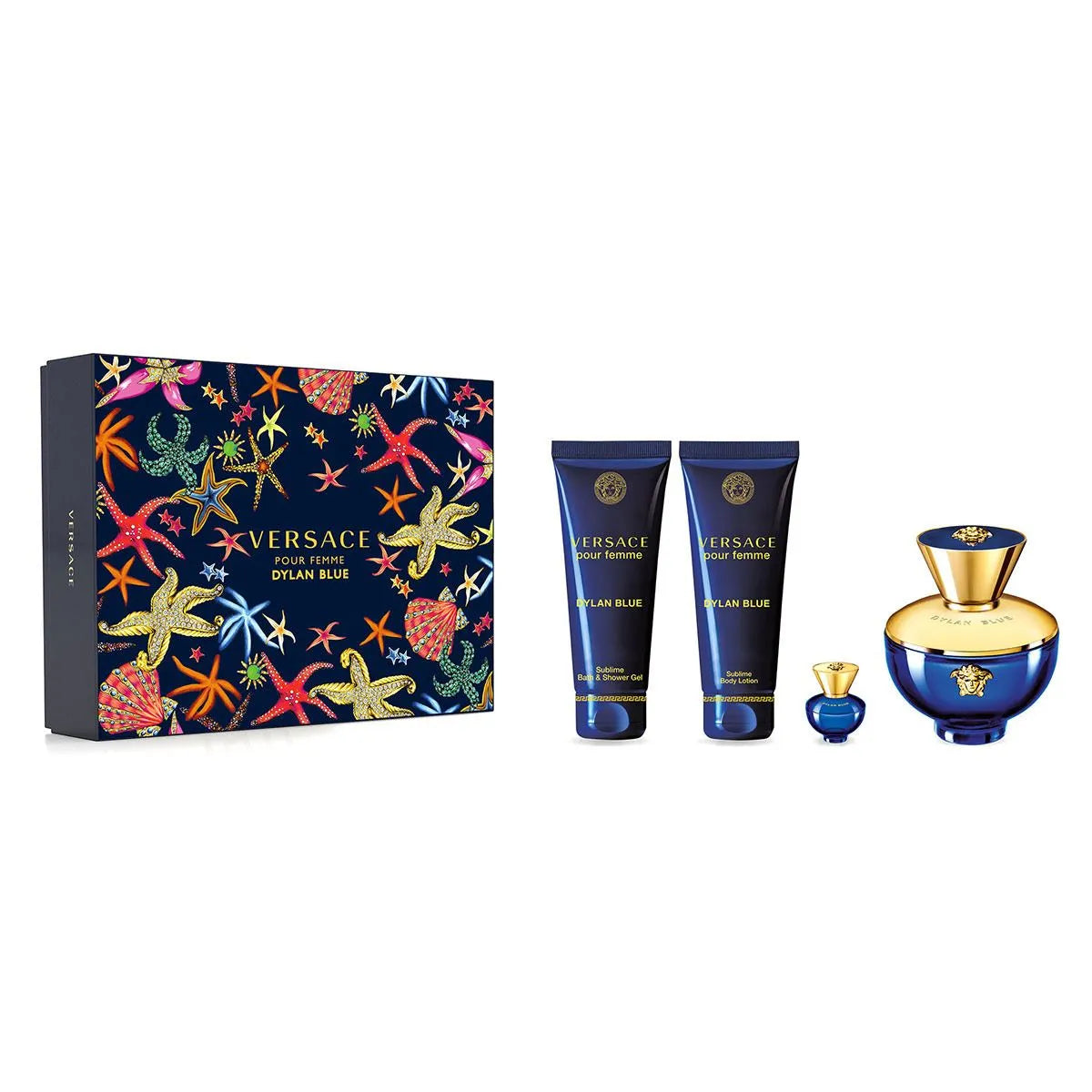Estuche Versace Dylan Blue Pour Femme EDP (W) / 4 Pc SP 100 ml; BL 100 ml; SG 100 ml; SP 5 ml - 2 - Privé Perfumes Honduras