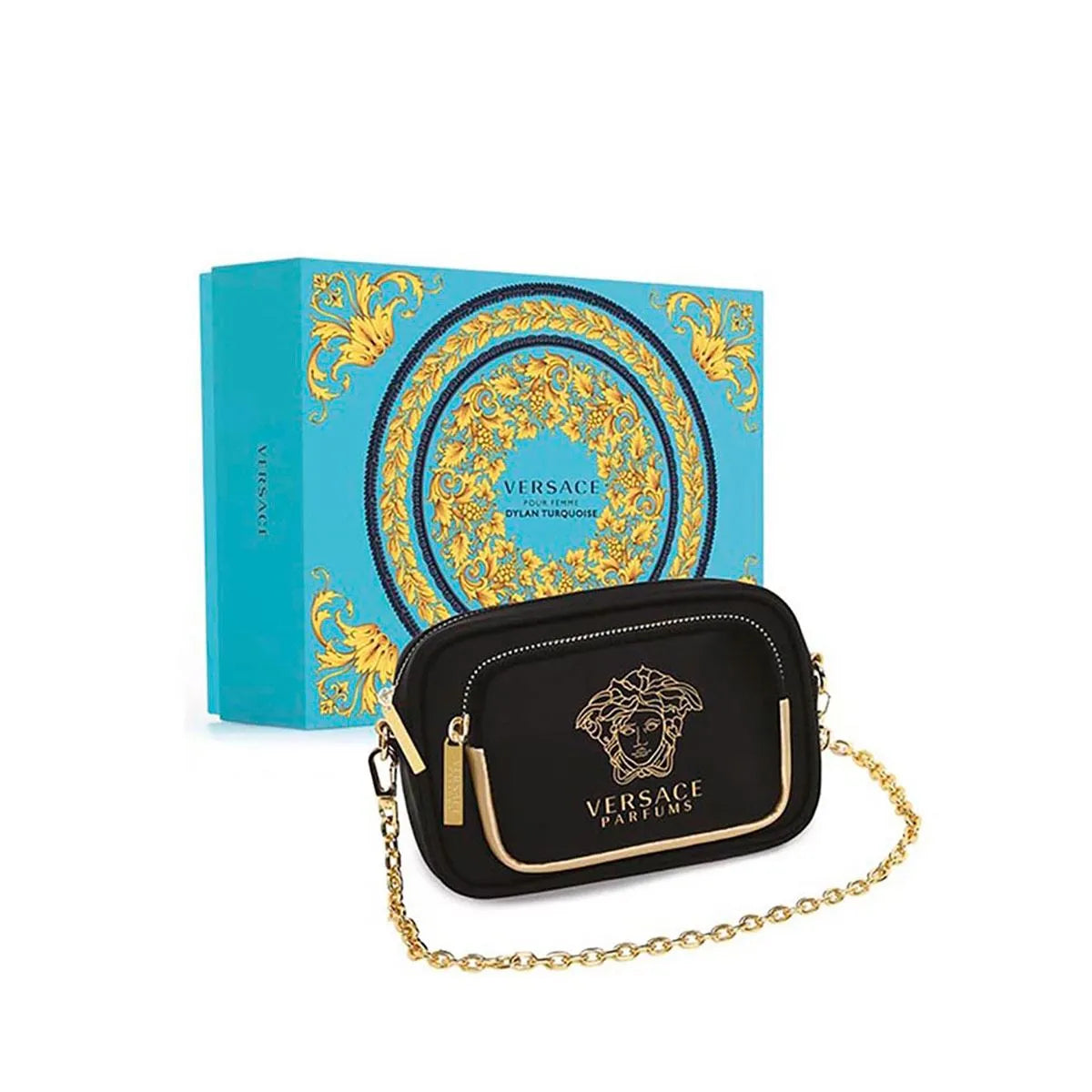 Estuche Versace Dylan Turquoise EDT (W) / 4 Pc SP 100 ml; SG 100 ml; BG 100 ml; Clutch - 4 - Privé Perfumes Honduras