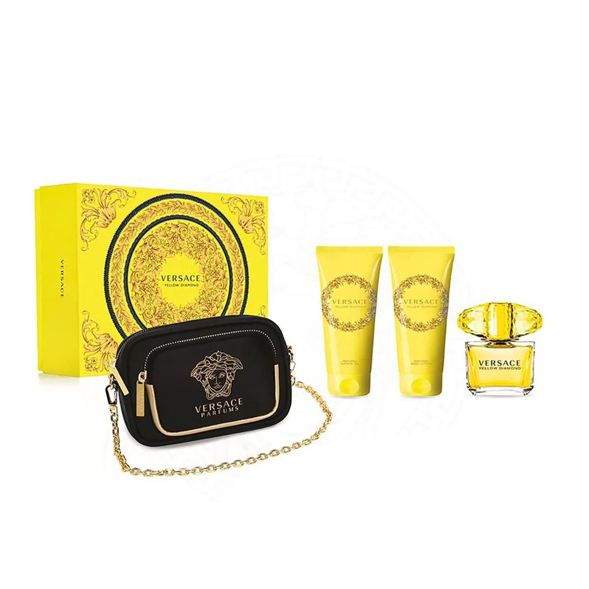 Estuche Versace Yellow Diamond EDT (W) / 4 Pc SP 90 ml; BL 100 ml; SG 100 ml; Clutch - 2 - Privé Perfumes Honduras