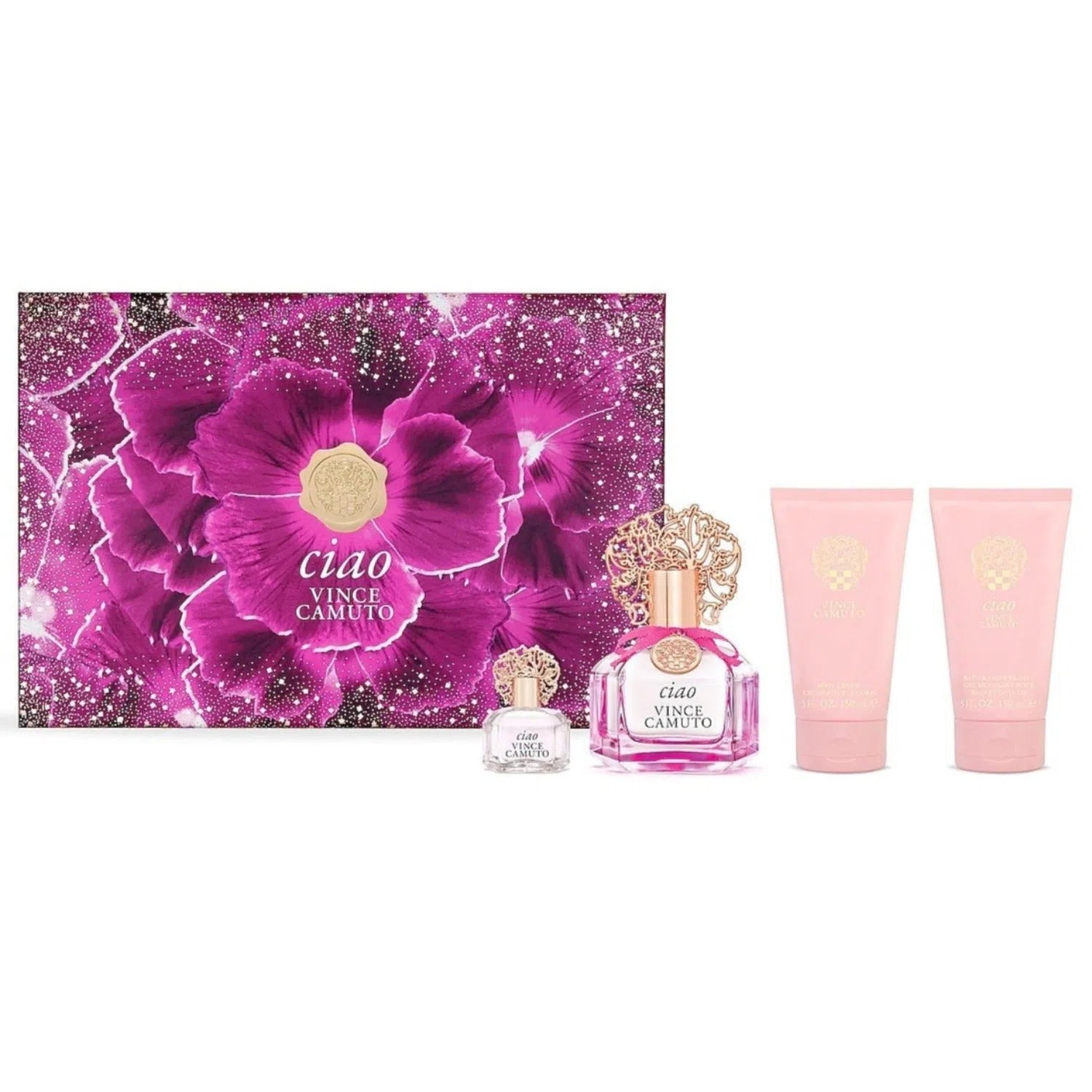 Estuche Vince Camuto Ciao EDP (W) / 4 Pc SP 100 ml; BL 150 ml; SG 150 ml; SP 10 ml - 1 - Privé Perfumes Honduras