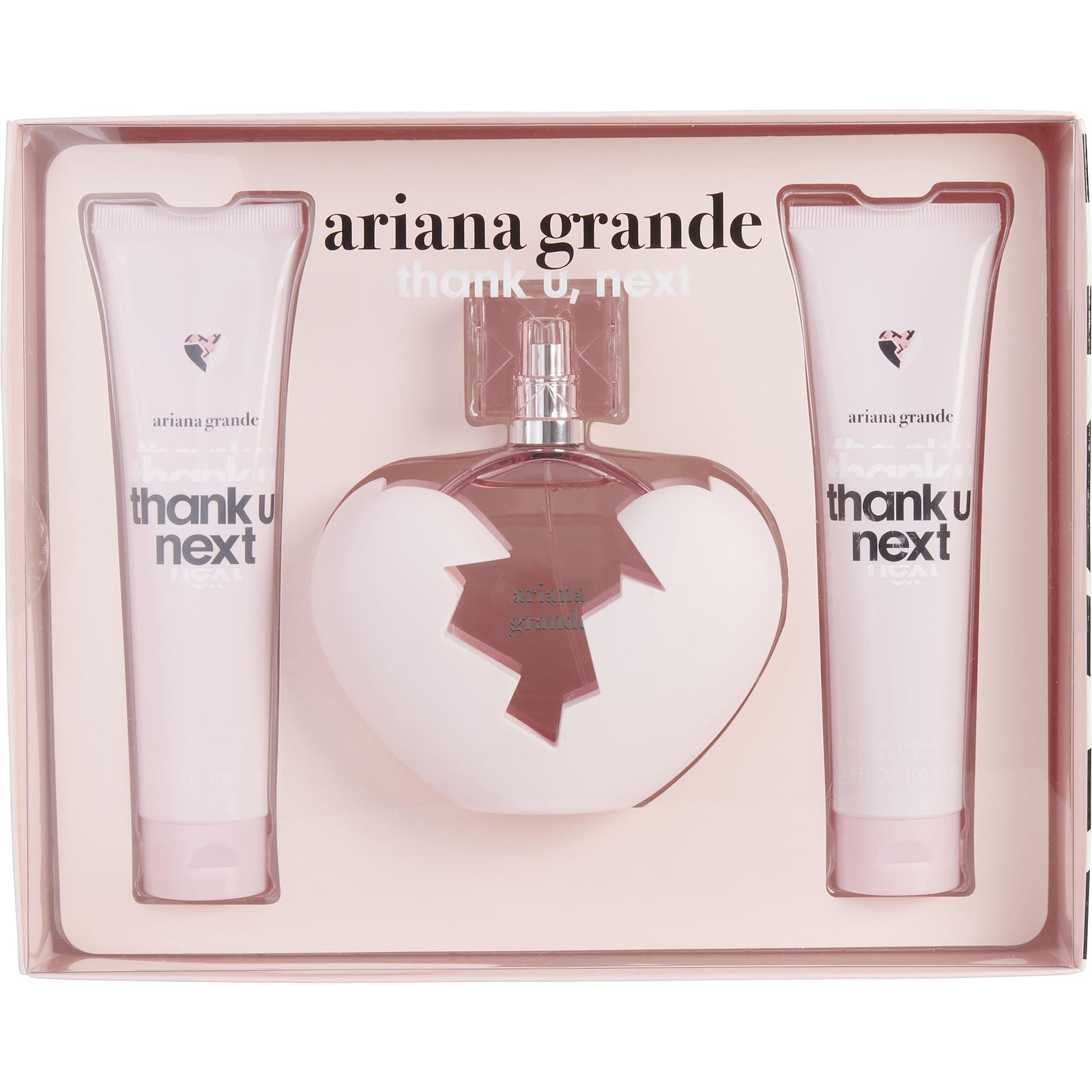 FragranceNet main | FN SKU 368500 | UPC 810101507144 | Ariana Grande Thank U, Next EDP (W) / 3 Pc SP 100 ml; SG 100 ml; Body Soufflé 100 ml