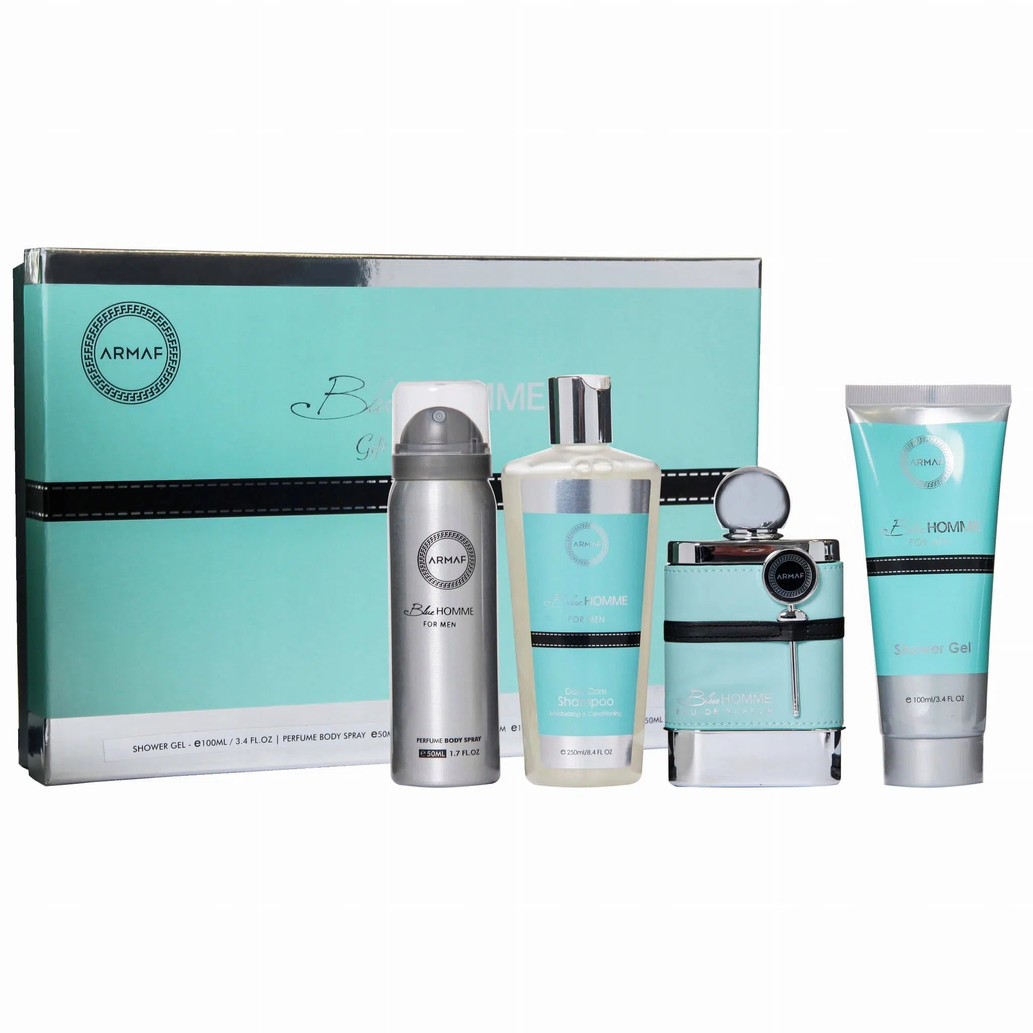 Estuche Armaf Blue Homme EDT (M) / 4 Pc SP 100 ml; SG 100 ml; BS 50 ml; Shampoo 250 ml - 6085010091617- 1 - Prive Perfumes Honduras