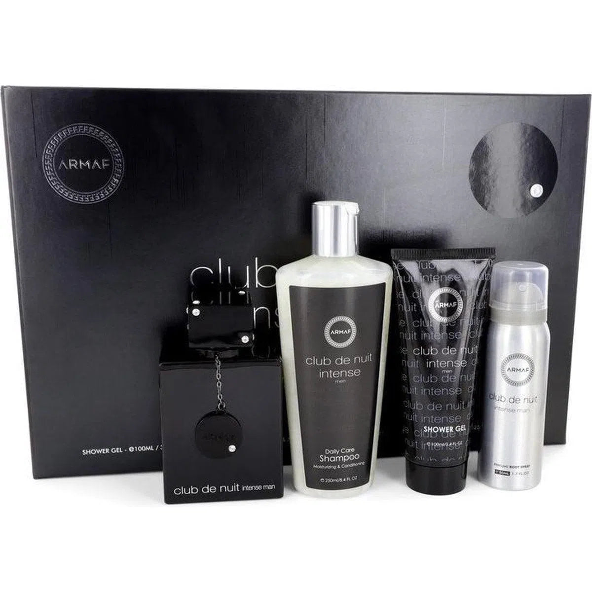 Estuche Armaf Club de Nuit Intense EDT (M) / 4 Pc SP 105 ml; BS 50 ml; SG 100ml; Shampoo 250 ml - 6294015105247- 1 - Prive Perfumes Honduras