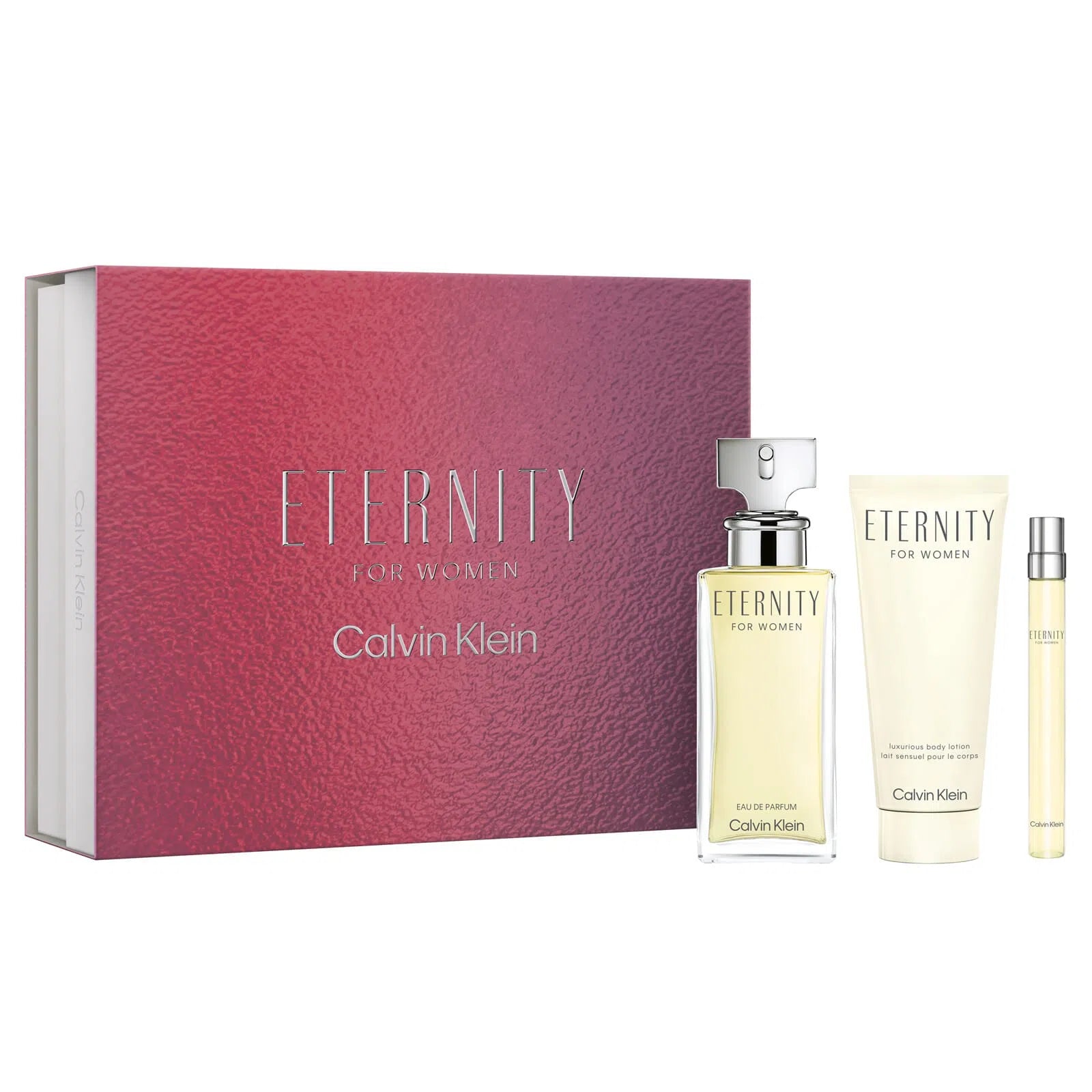 Estuche Calvin Klein Eternity EDP (W) / 3 Pc SP 100 ml; BL 100 ml; Mini SP 10 ml - 3616305433701- 1 - Prive Perfumes Honduras