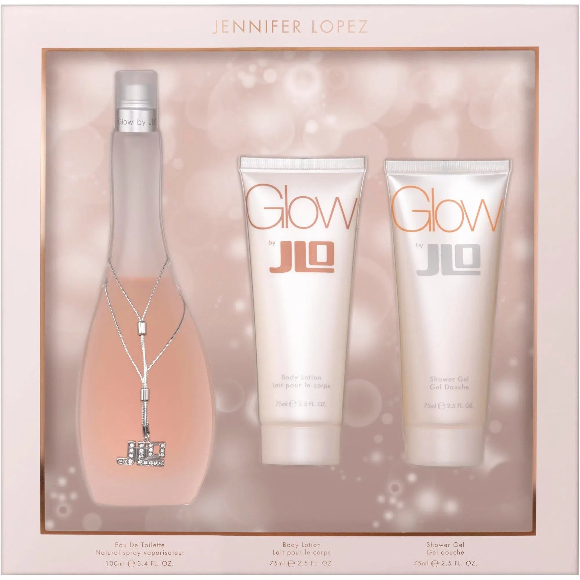 Estuche Jennifer Lopez Glow EDT (W) / 3 Pc SP 100 ml; BL 75 ml; SG 75 ml - 5050456007530- 1 - Prive Perfumes Honduras