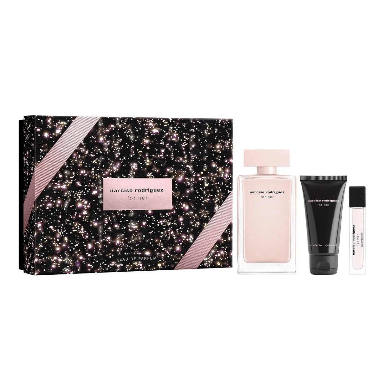 Estuche Narciso Rodriguez For Her EDP (W) / 3 Pc Set: EDP 100 ml; BL 50 ml; SP 10 ml - 3423222110765- 1 - Prive Perfumes Honduras