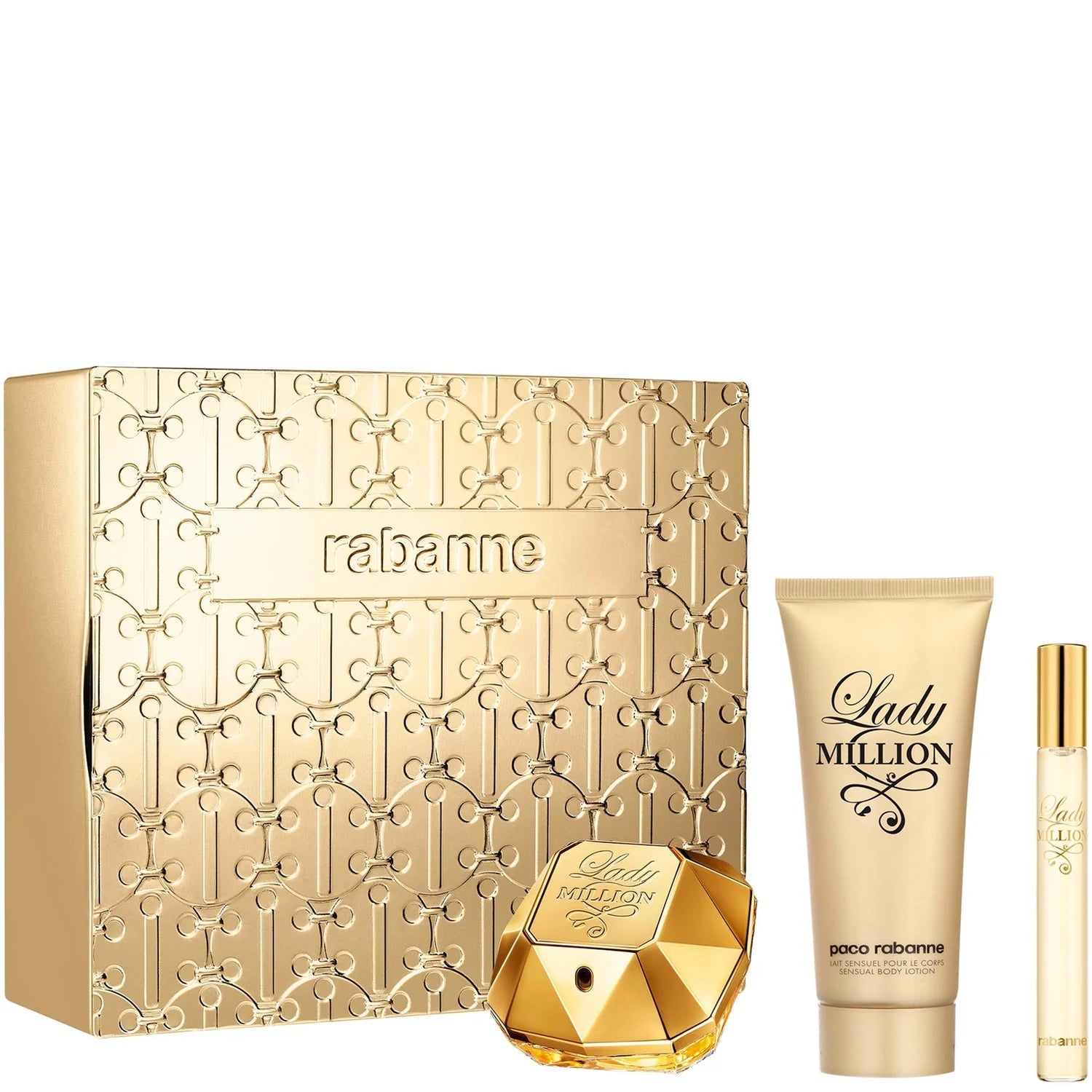 Estuche Paco Rabanne Lady Million EDP (W) / 3 Pc SP 80 ml; BL 100 ml; Mini 10 ml - 3349668635337- 1 - Prive Perfumes Honduras