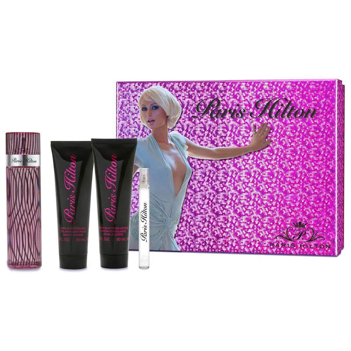 Estuche Paris Hilton EDP (W) / 4 Pc SP 100 ml; BL 90 ml; SG 90 ml; Mini - 608940583319- 1 - Prive Perfumes Honduras