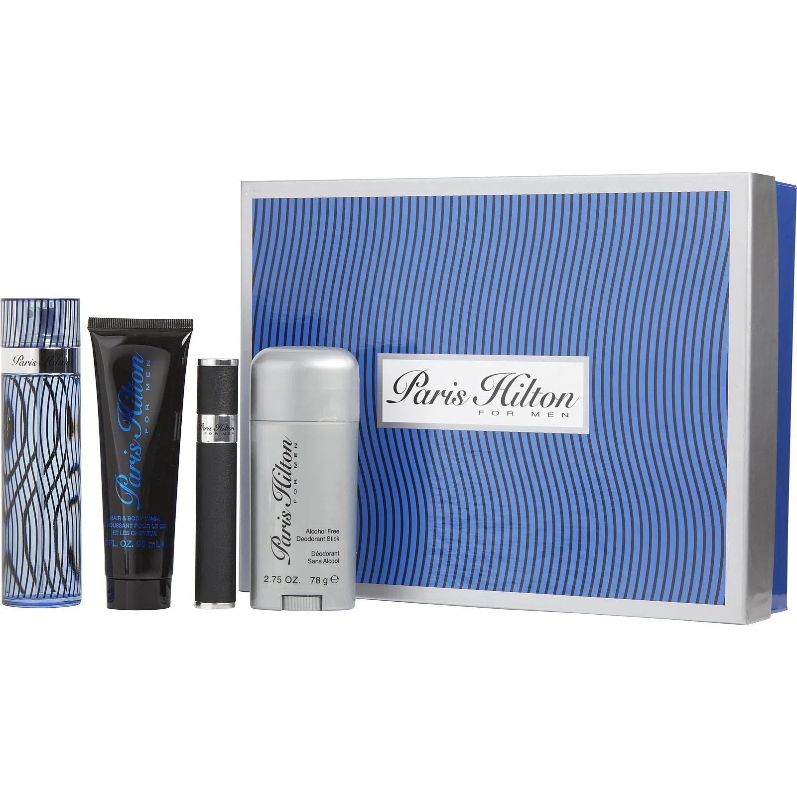 Estuche Paris Hilton EDT (M) / 4 Pc SP 100 ml; DEO 80 ml; SG 90 ml; SP Mini - 608940569467- 1 - Prive Perfumes Honduras