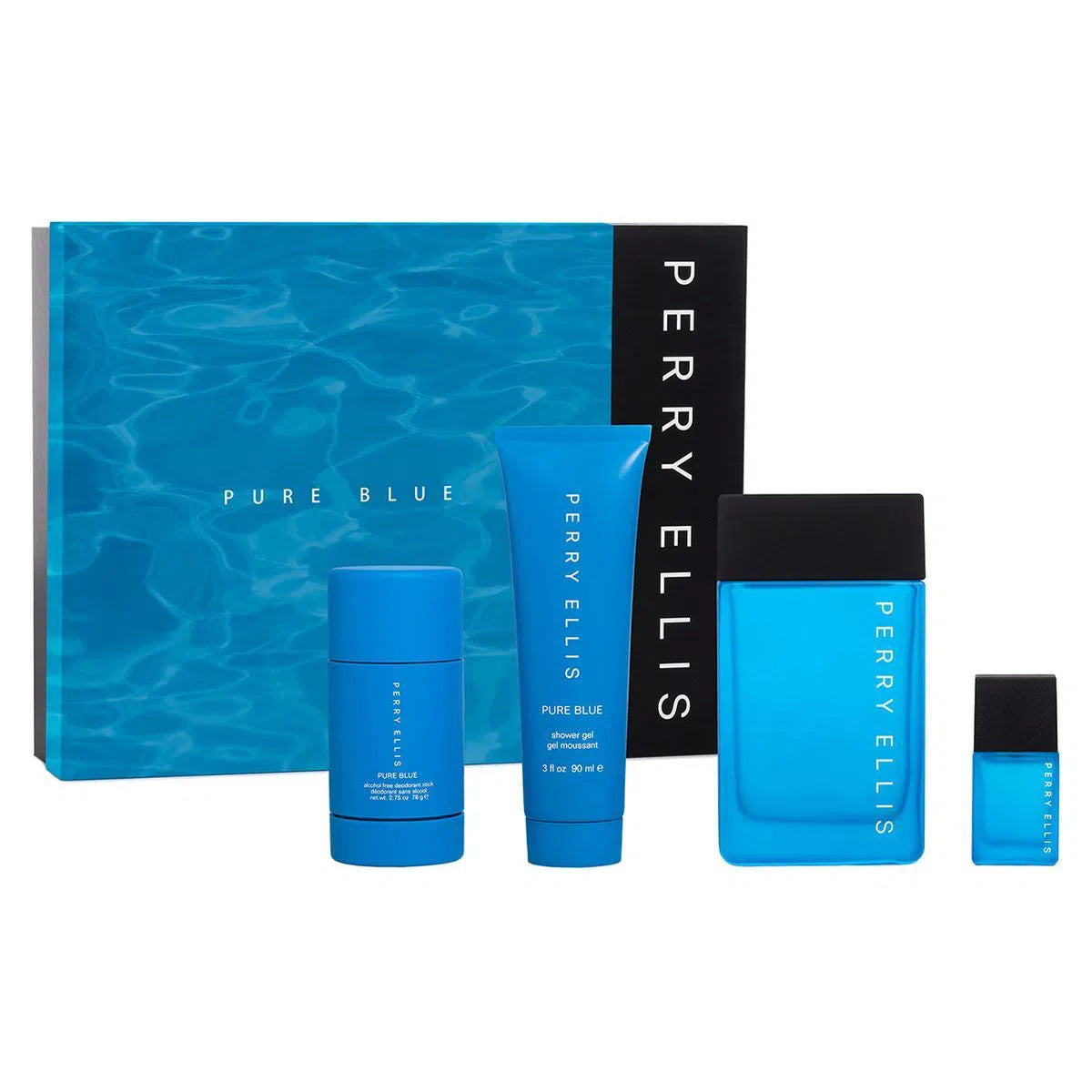 Estuche Perry Ellis Pure Blue EDT (M) / 4 Pc SP 100 ml; SG 90 ml; DEO; SP 7.5 ml - 844061015135- 1 - Prive Perfumes Honduras