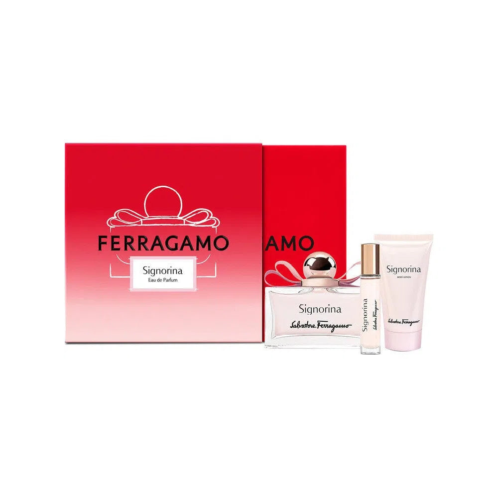 Estuche Salvatore Ferragamo Signorina EDP (W) / 3 Pc SP 100 ml; BL 50 ml; Mini 10 ml - 8052464896240- 1 - Prive Perfumes Honduras