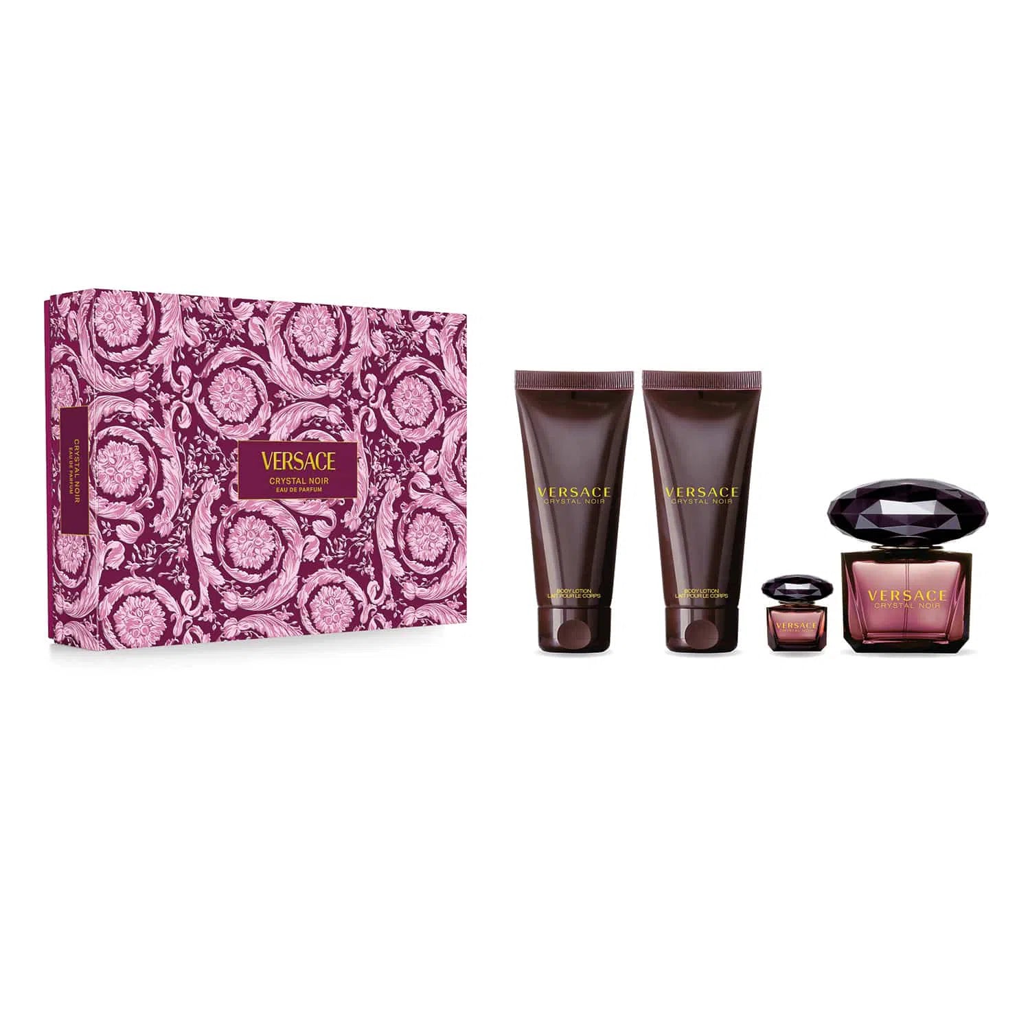 Estuche Versace Crystal Noir EDP (W) / 4 Pc SP 90 ml; Mini 5 ml; BL 100 ml; SG 100 ml - 8011003889068- 1 - Prive Perfumes Honduras