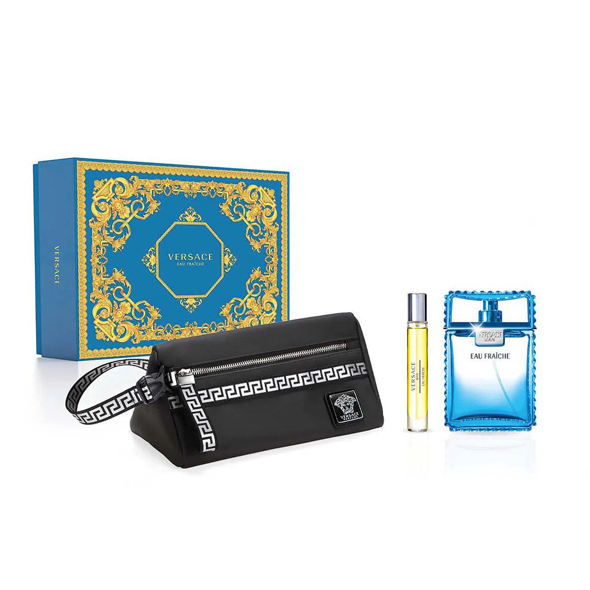 Estuche Versace Man Eau Fraiche EDT (M) / 3 Pc SP 100 ml; SP 10 ml; Pouch - 8011003870196- 1 - Prive Perfumes Honduras