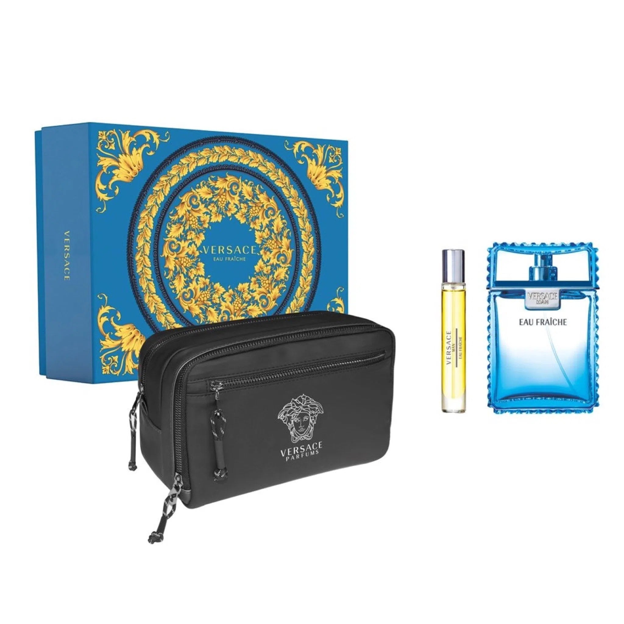 Estuche Versace Man Eau Fraiche EDT (M) / 3 Pc SP 100 ml; SP 10 ml; Pouch - 8011003876822- 1 - Prive Perfumes Honduras