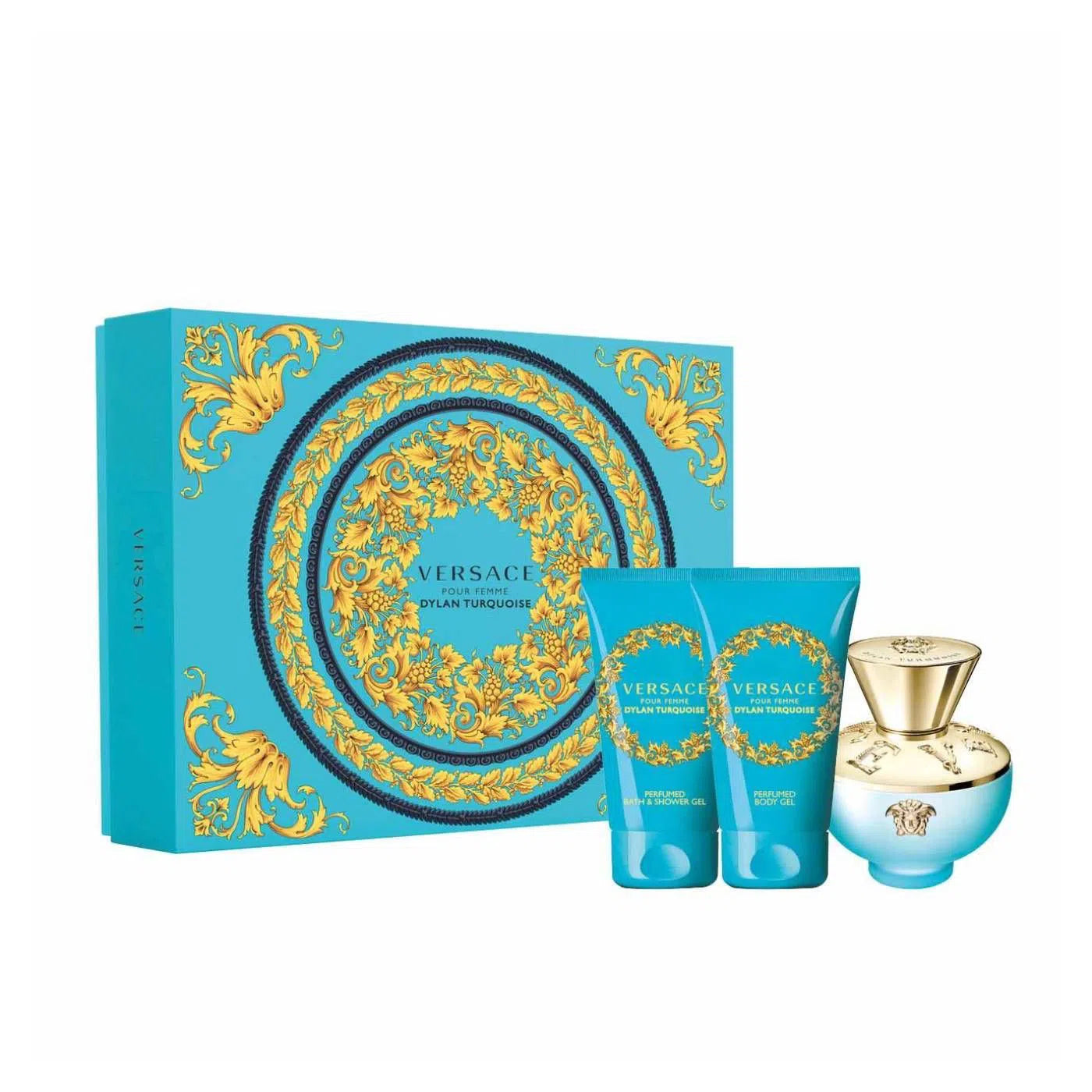 Estuche Versace Pour Femme Dylan Turquoise EDT (W) / 3Pc SP 50 ml; BL 50 ml; SG 50 ml - 8011003876778- 1 - Prive Perfumes Honduras