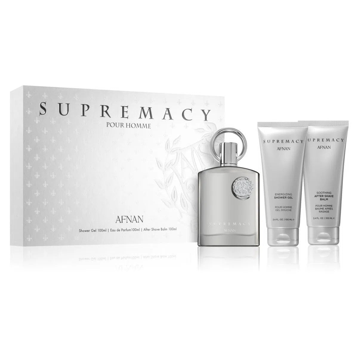 Estuche Afnan Supremacy Silver EDP (M) / 3 Pc SP 100 ml; AS 100 ml; SG 100 ml - 1 - Privé Perfumes Honduras