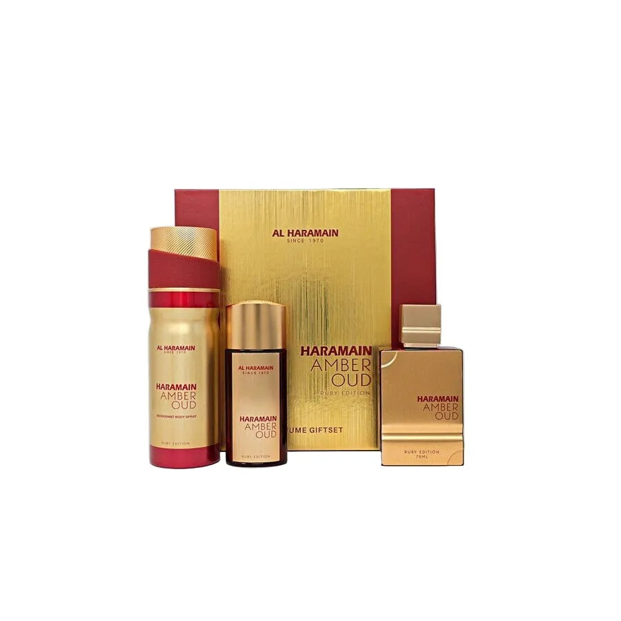 Estuche Al Haramain Amber Oud - Ruby Edition EDP (U) / 3 Pc SP 75 ml; SP 30 ml; BS 6.6 oz - 1 - Privé Perfumes Honduras