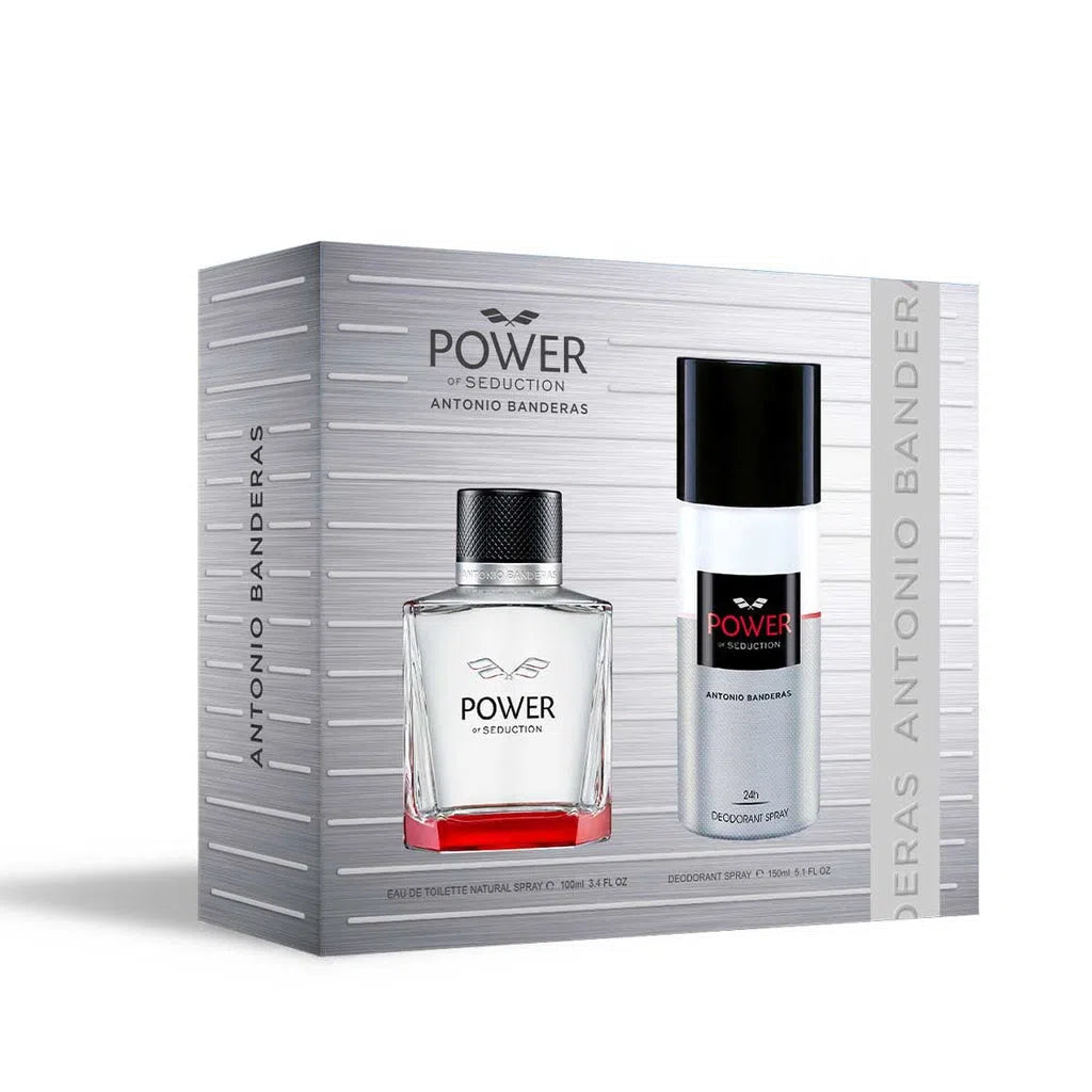 Estuche Antonio Banderas Power of Seduction EDT (M) / 2 Pc SP 100 ml; DEO 150 ml - 8411061045237- 1 - Prive Perfumes Honduras