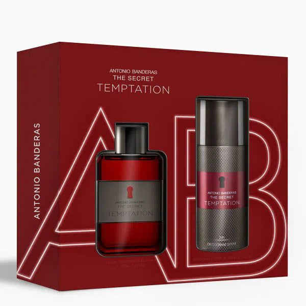 Estuche Antonio Banderas The Secret Temptation EDT (M) / 2 Pc SP 100 ml; DEO 150 ml - 8411061045299- 1 - Prive Perfumes Honduras